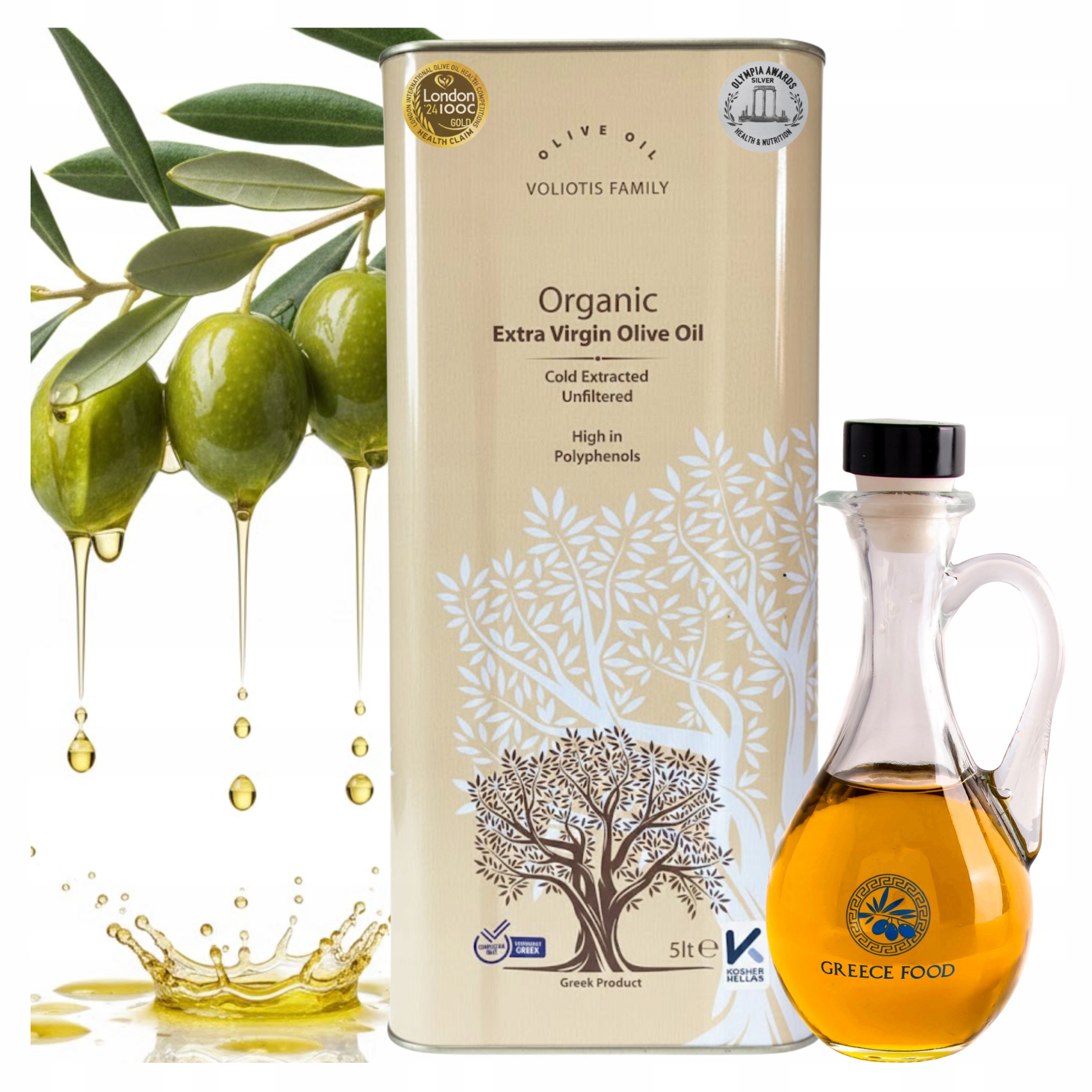 Oliwa Z Oliwek Extra Virgin 5L Grecka Niefiltrowana Butelka 250ML