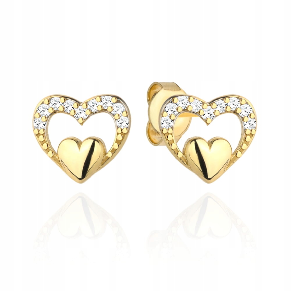 Náušnice zlaté srdíčko 585 Rámečky srdcí 1.05g s bílými zirkony 14kt