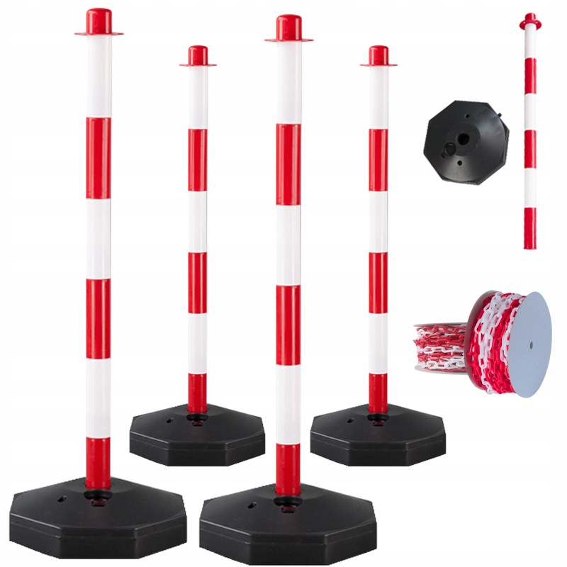 4x Bozp Blokovací Sloupek Červeno-bílý Parkovací Řetěz 1x