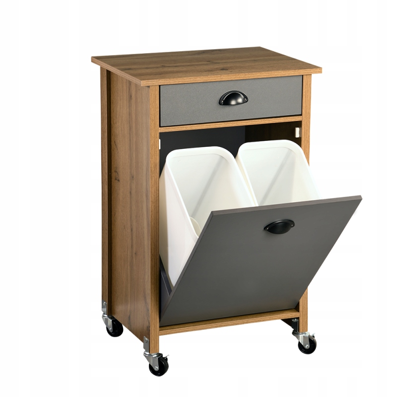 Regál pojízdný kuchyňský s odpadkovými koši hnědý, šedý 50 x 79 x 37 cm