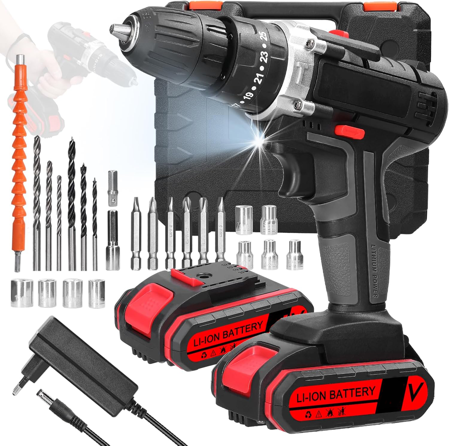 Aku Vrtačka Aku Příklepový 2xAKU 48V Šroubovák Bity