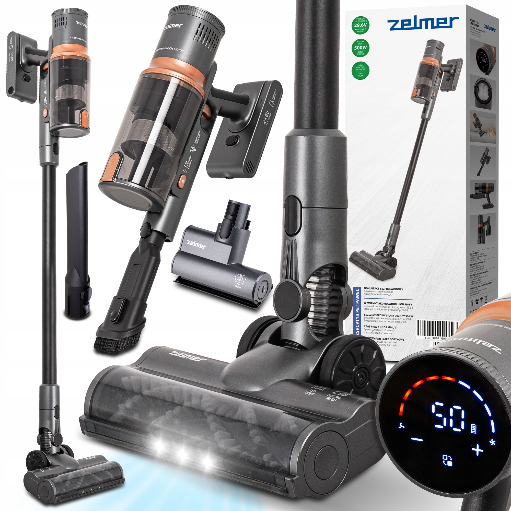 Odkurzacz Pionowy Zelmer Akumulatorowy Ręczny Filtr Epa 55' Bezworkowy Pet