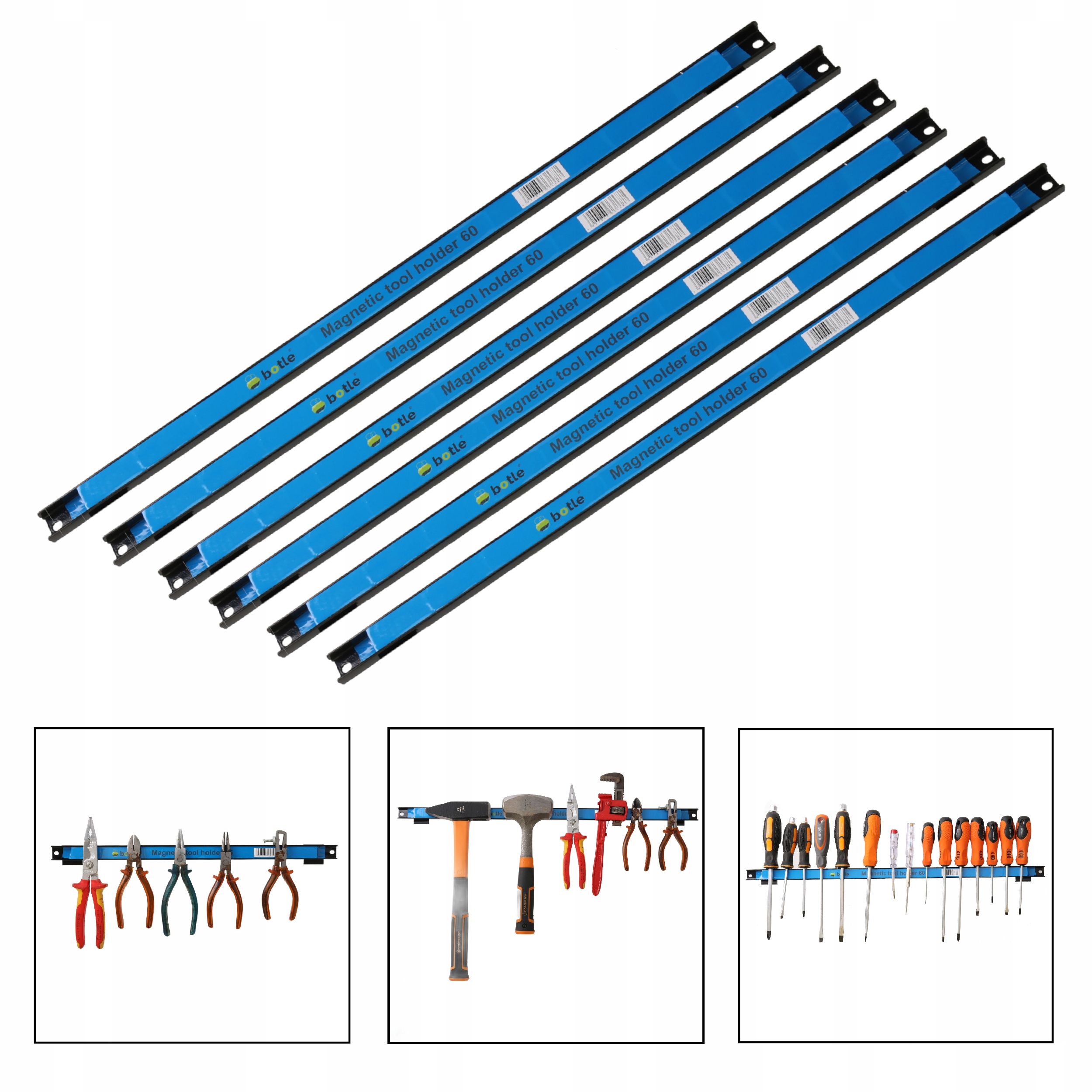 6 x Magnetická lišta na nářadí 60 cm, držák magnet, garážová dílna, silná