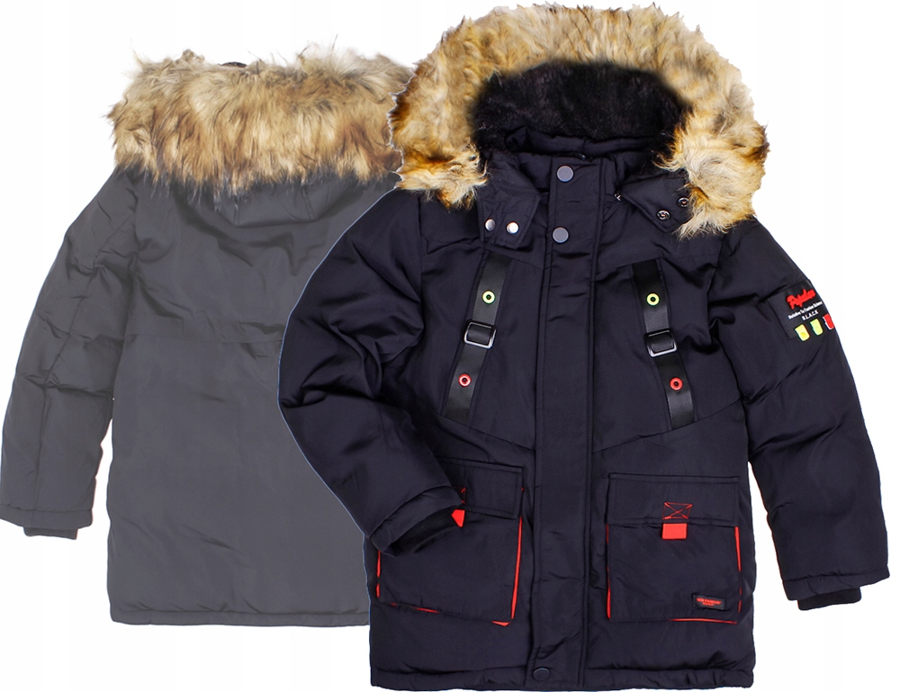 

Parka czarna Kurtka czerwona Futro zima 8 122/128
