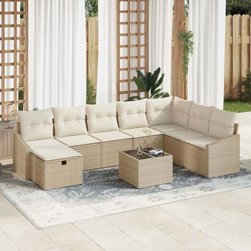 vidaXL Sada zahradních pohovek 9 pcs Béžová 55 x 62 x 69 cm Poly ratan