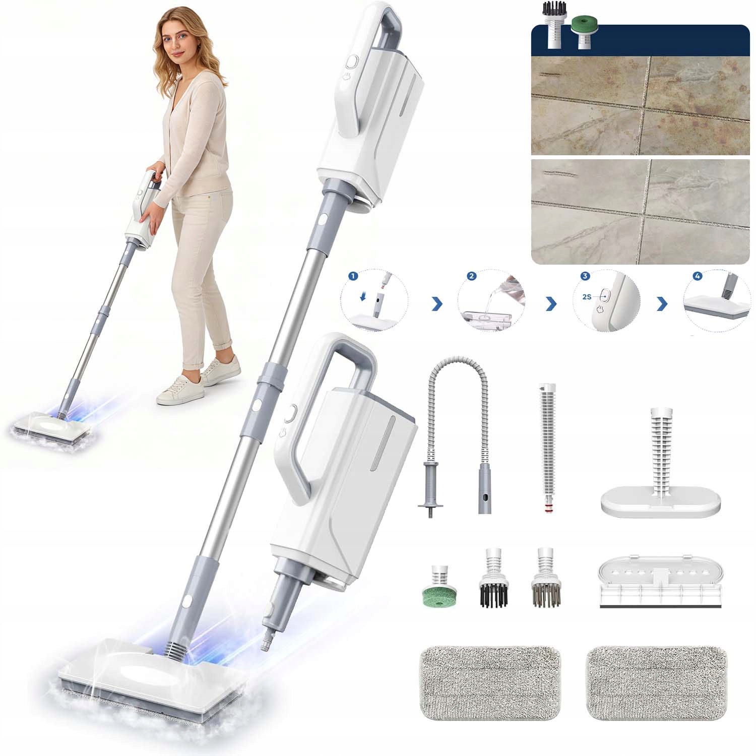 Parní Mop 1500 W 2 Režimy Páry 350 ML Akcesoria Pro Podlahy