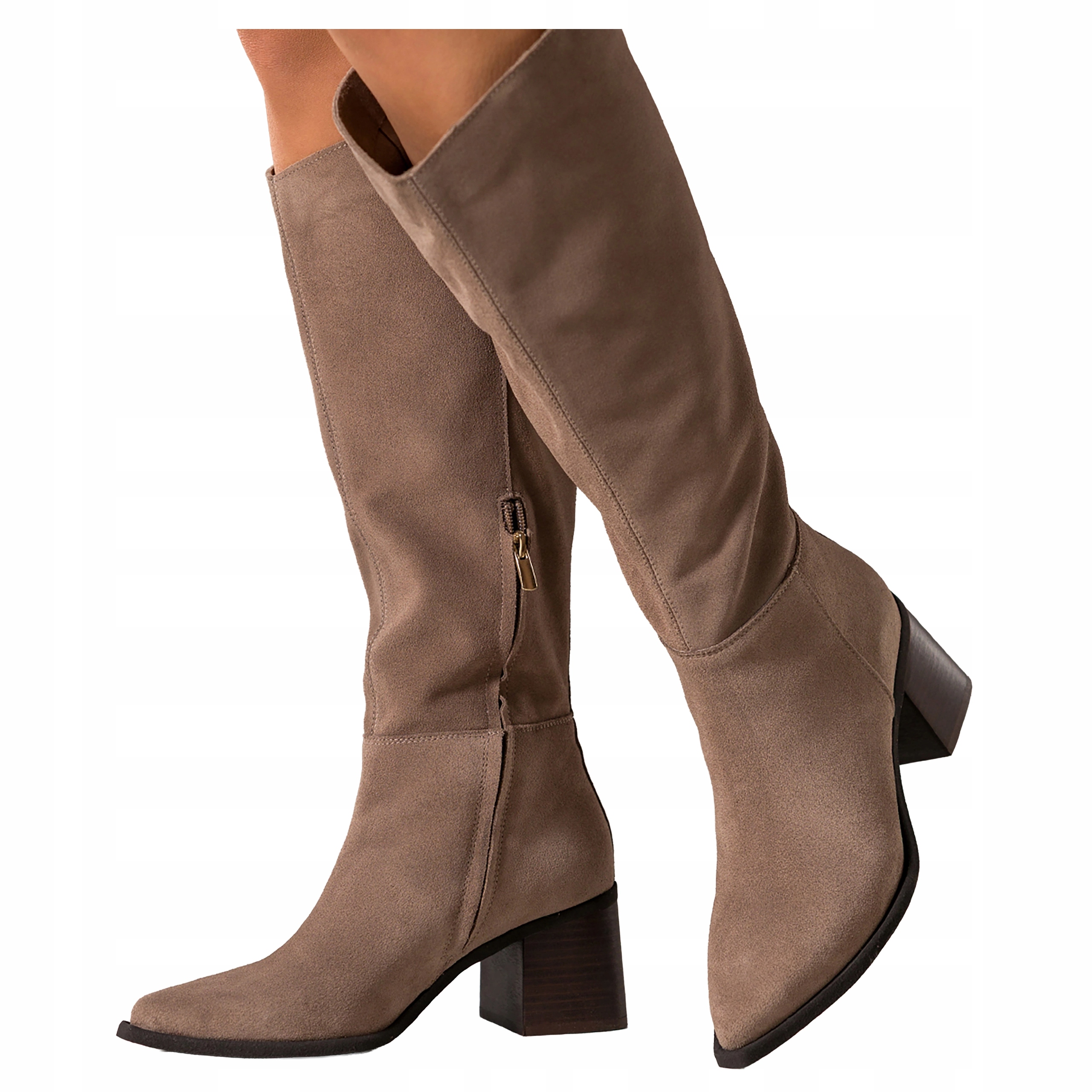 Kozačky Béžové Dámské Semišové Kožené Polské Na Klocku Pohodlné vel 37