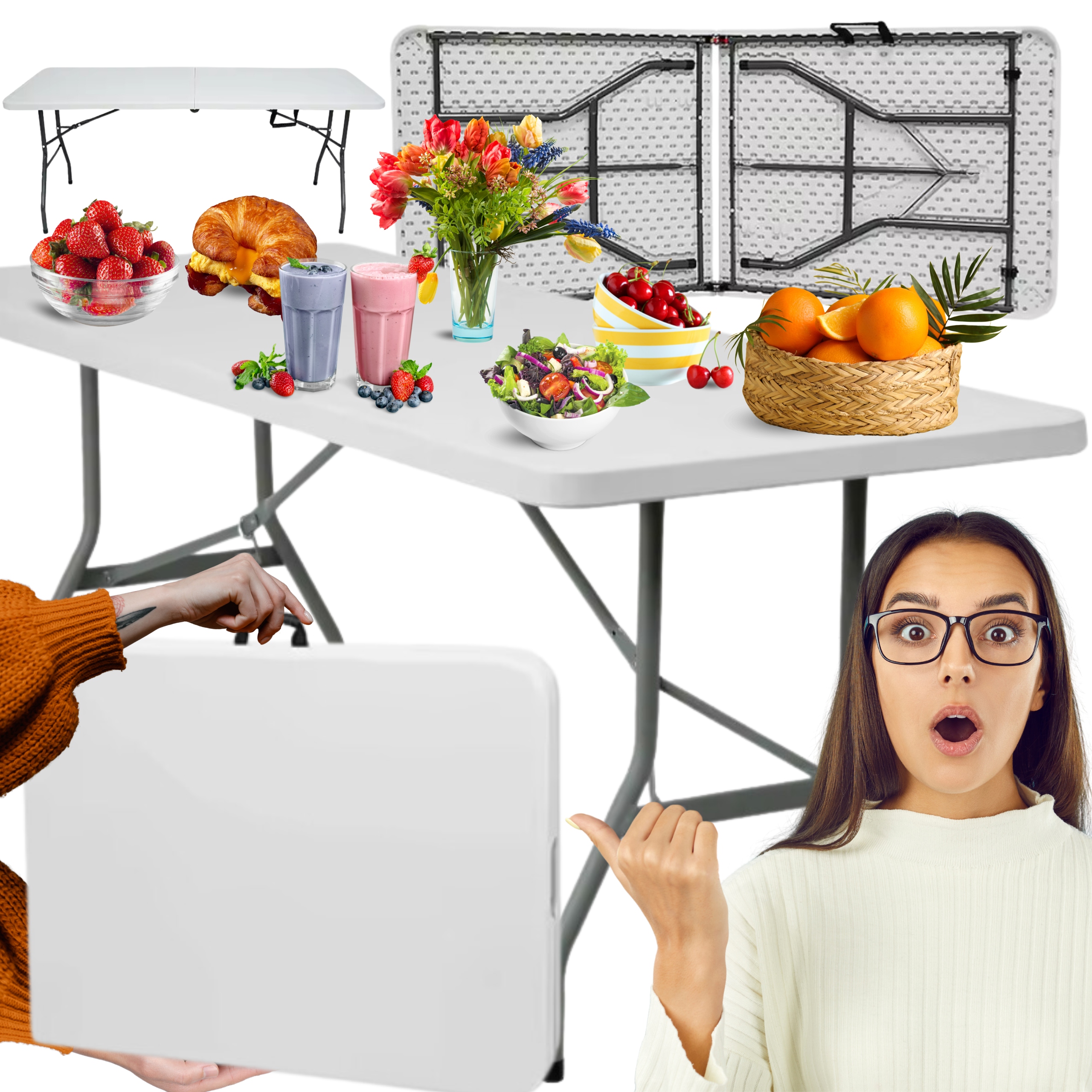 STÓŁ OGRODOWY SKŁADANY CATERINGOWY BANKIETOWY ROZKŁADANY BIAŁY 180x75cm