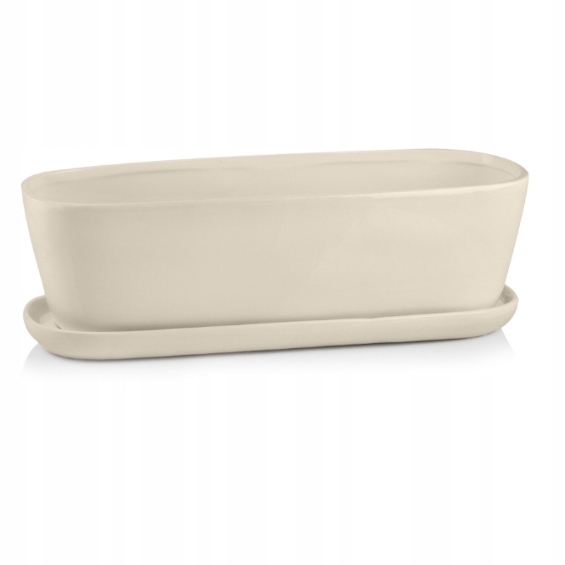 Krémový podlouhlý květináč s podstavcem 40 cm Polnix kaktusářka