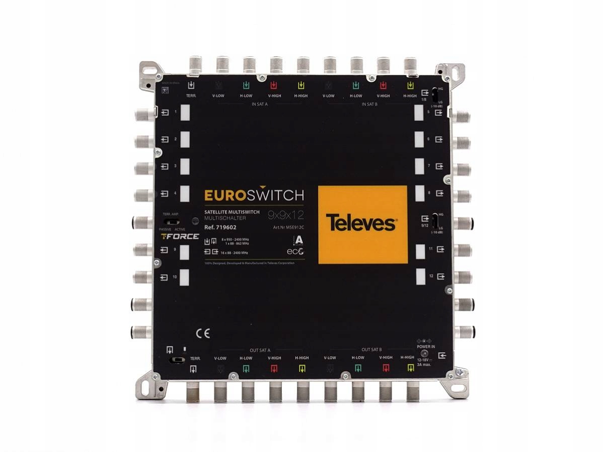 Multipřepínač 9 vstupů 12 výstupů Kaskádový Televes Euroswitch 9x9x12 719602