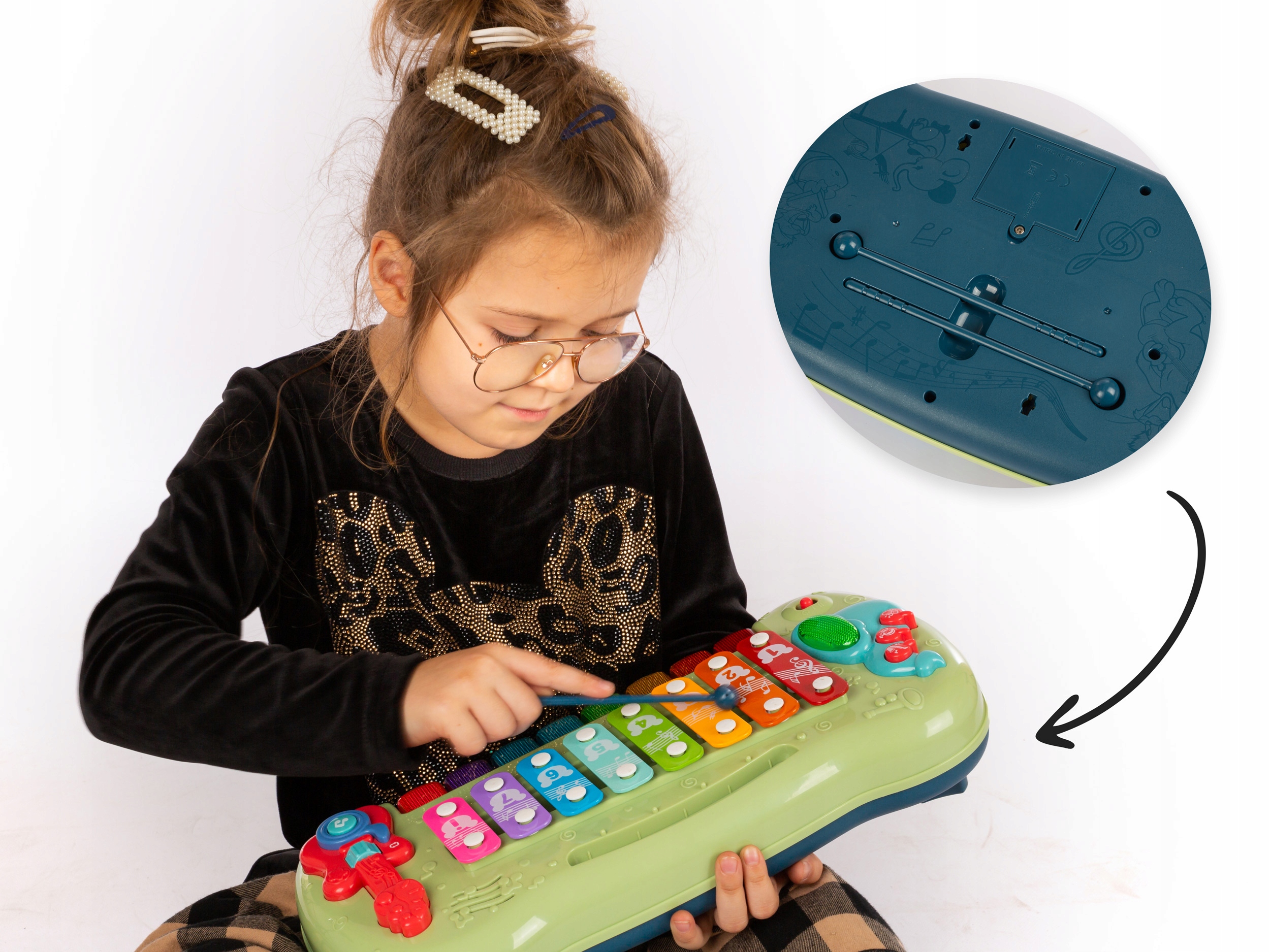 ORGANKI CYMBAŁKI EDUKACYJNE PIANINKO MUZYCZNE DLA DZIECI DŹWIĘK GITARY LED Głębokość produktu 20 cm