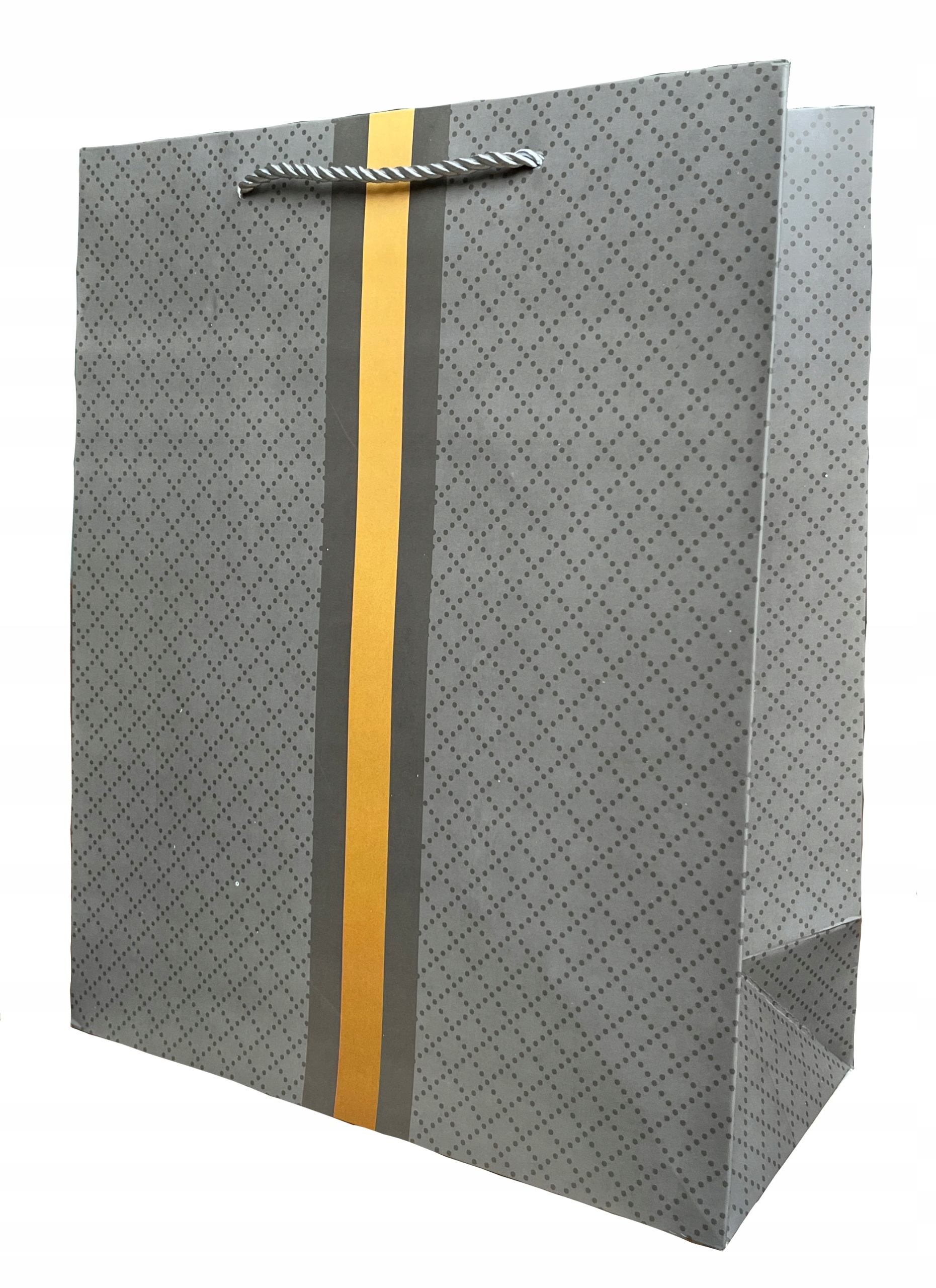 TORBA PREZENTOWA SZARA Z PASKIEM 32x26x12cm
