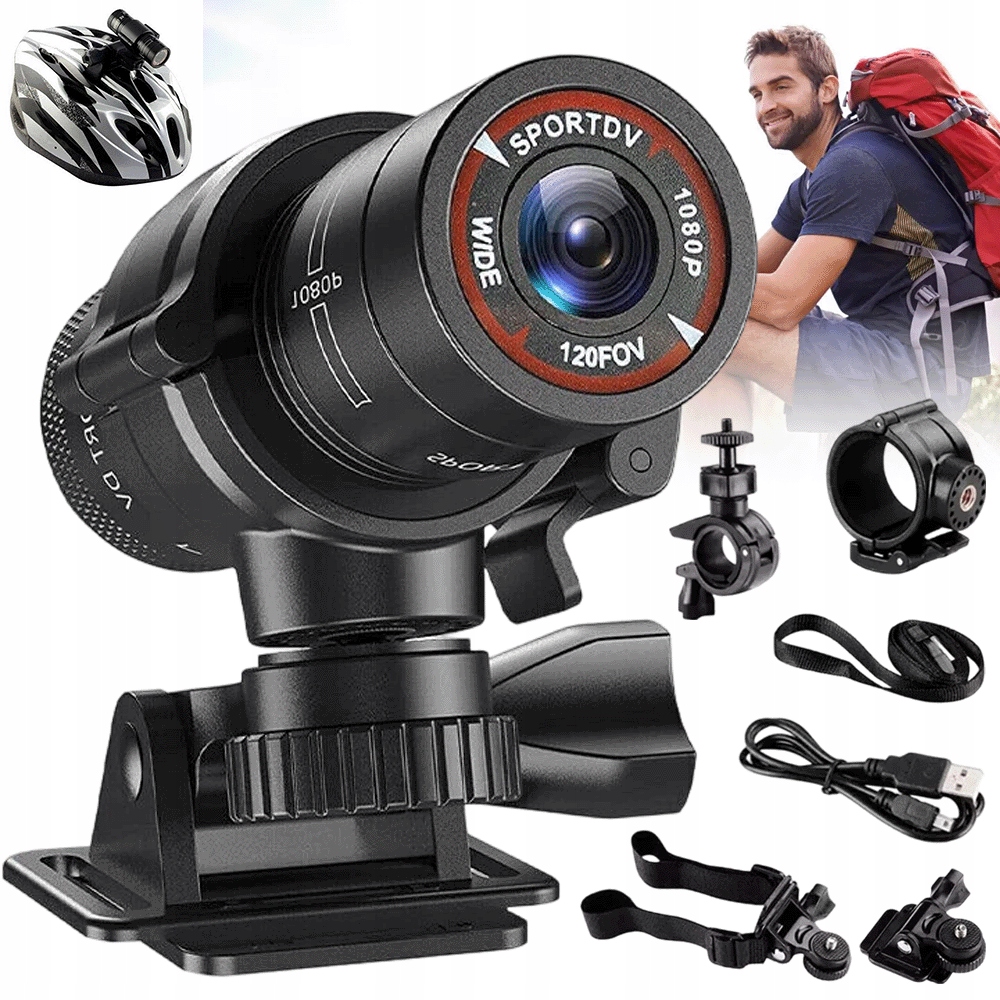 Kamera na motocyklová přilba 1080P 30fps, voděodolná, záznamník jízdy, černá