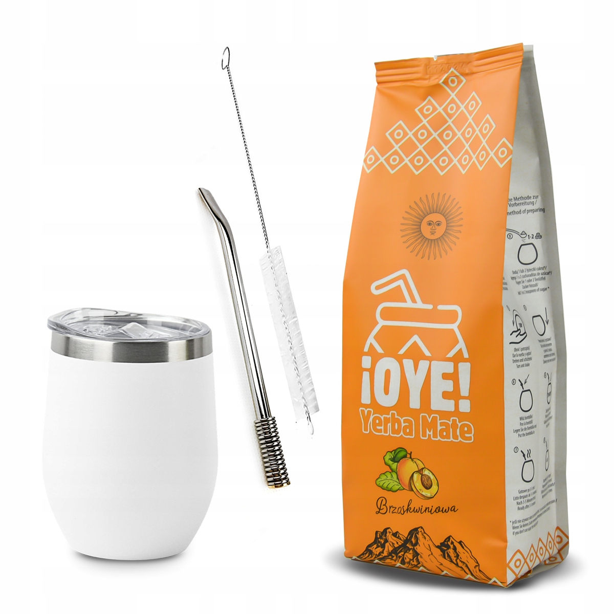 Zestaw Yerba Mate Oye Brzoskwinia 400g i akcesoria