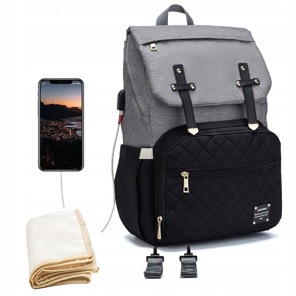 LEQUEEN PLECAK TORBA ORGANIZER PODÓŻNY PODRĘCZNY DO WÓZKA DLA MAMY USB 5w1