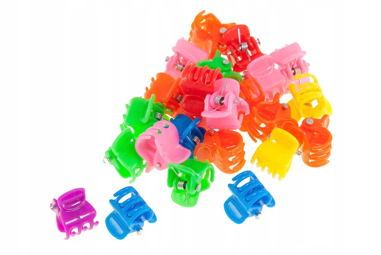 SZCZĘKI ŻABKI DO WŁOSÓW KOLOROWE MAŁE 1CM 50SZT