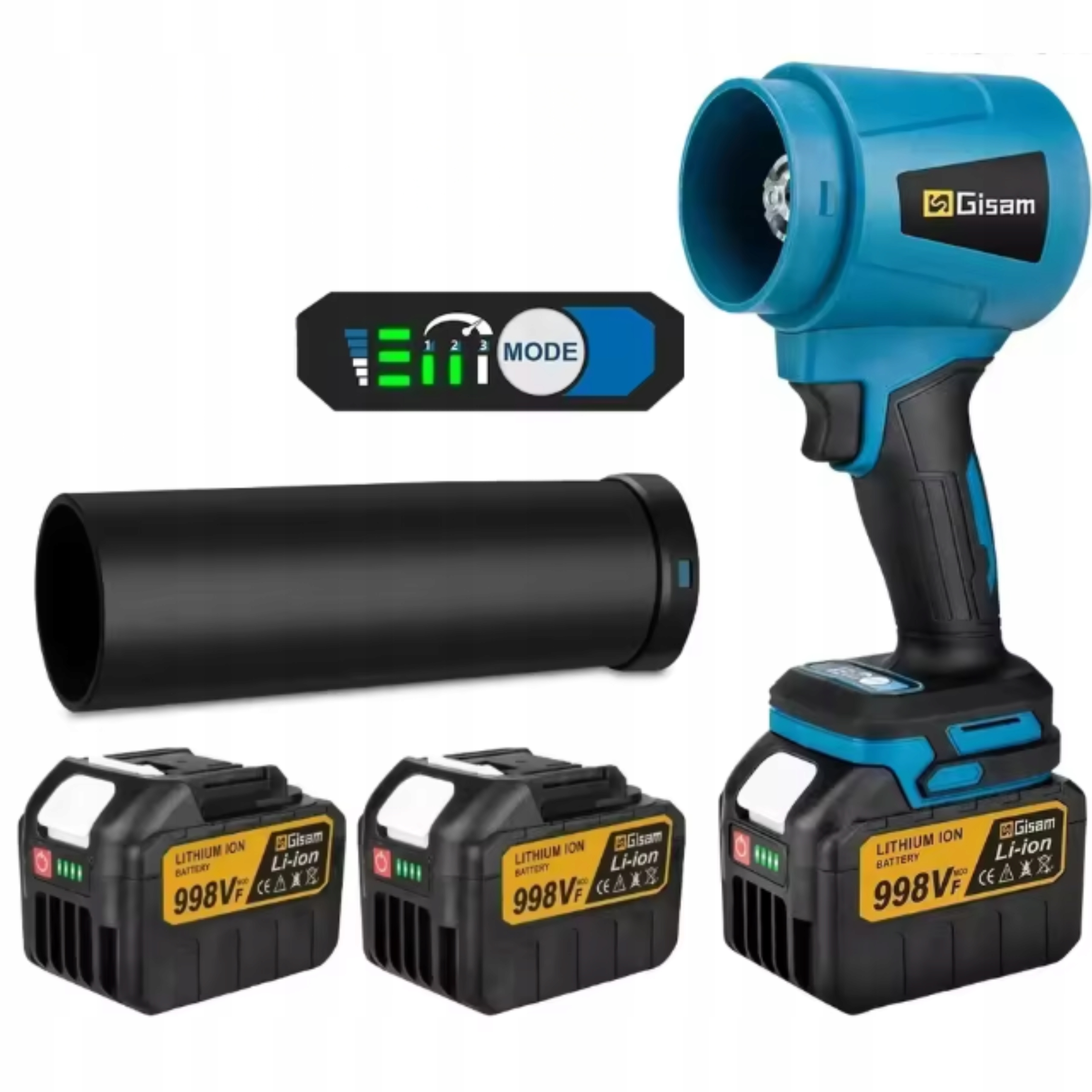 Turbo akumulátorový bezkartáčový fúkač 3000 W 30.000 ot./min 2xAKU 21 V 6.0 Ah