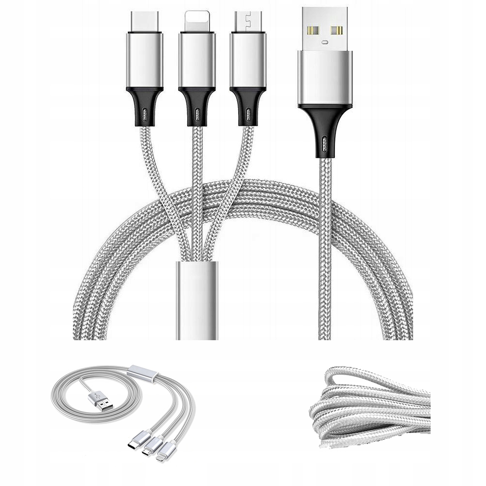 

Kabel Usb 3w1 Ładowarka Micro-USB Usb-c Iphone