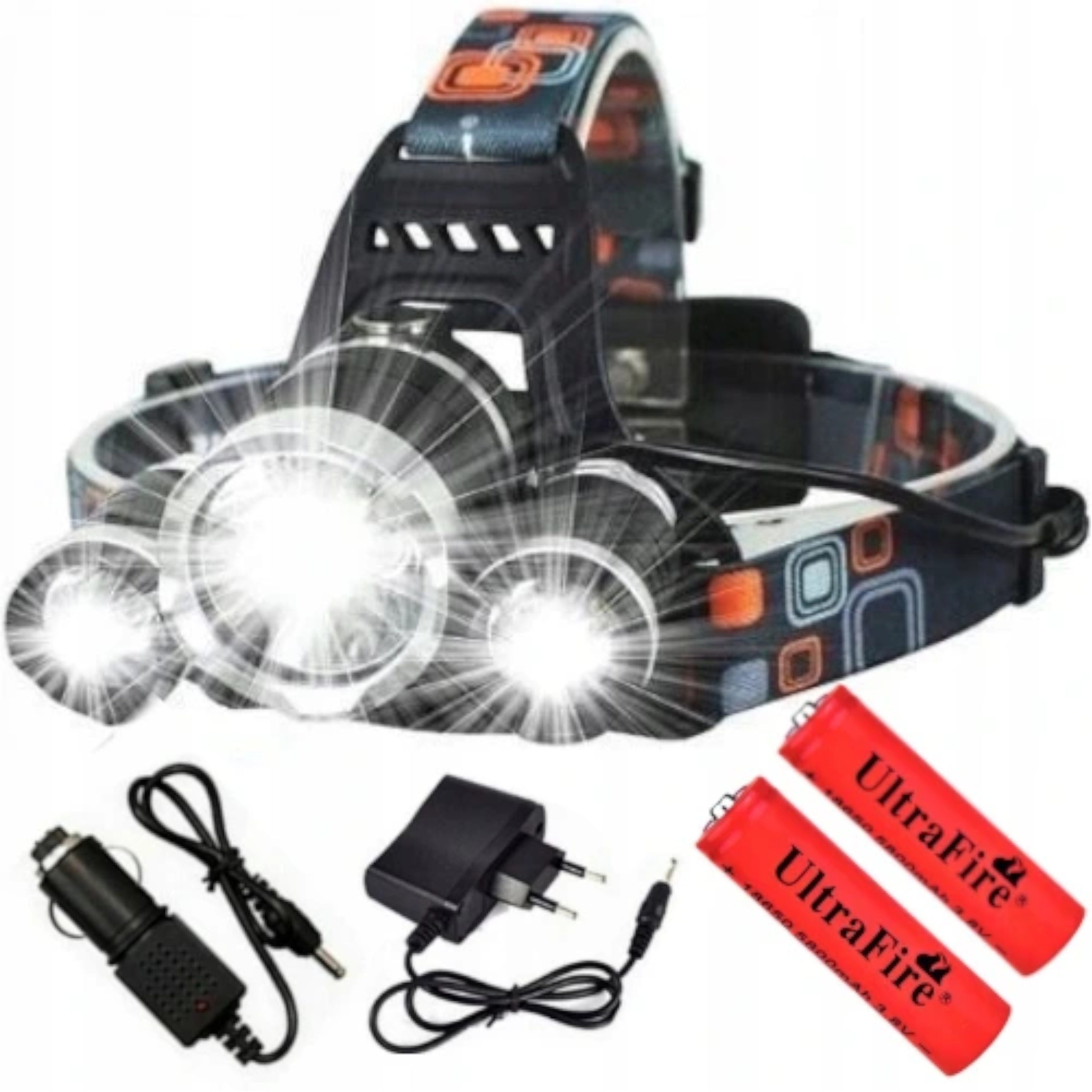 

Mocna Latarka Czołowa 3 x Led T6 Cree Czołówka Aku