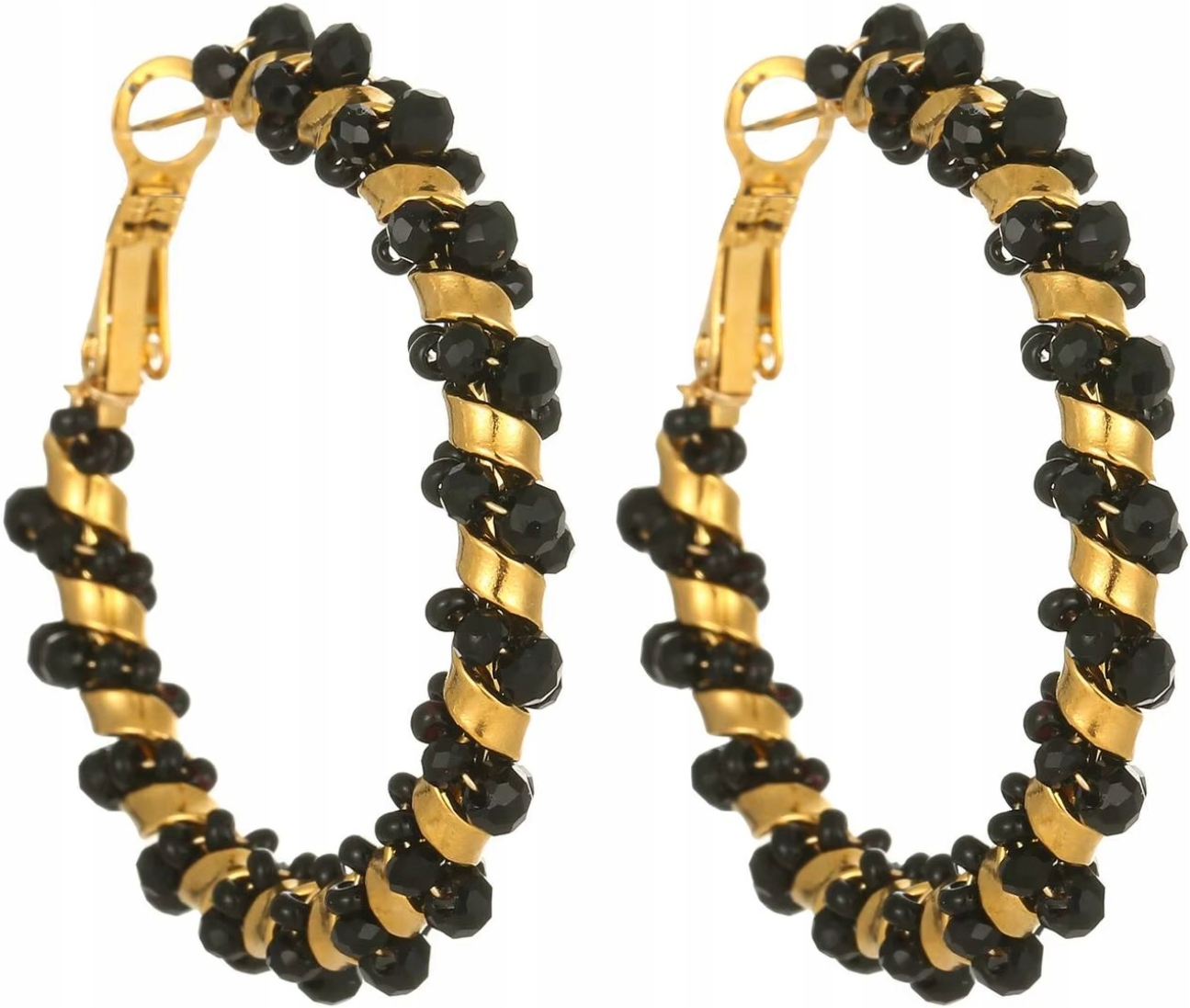 Zlaté Náušnice s černými fazetovanými kameny Zirkony, pozlacené