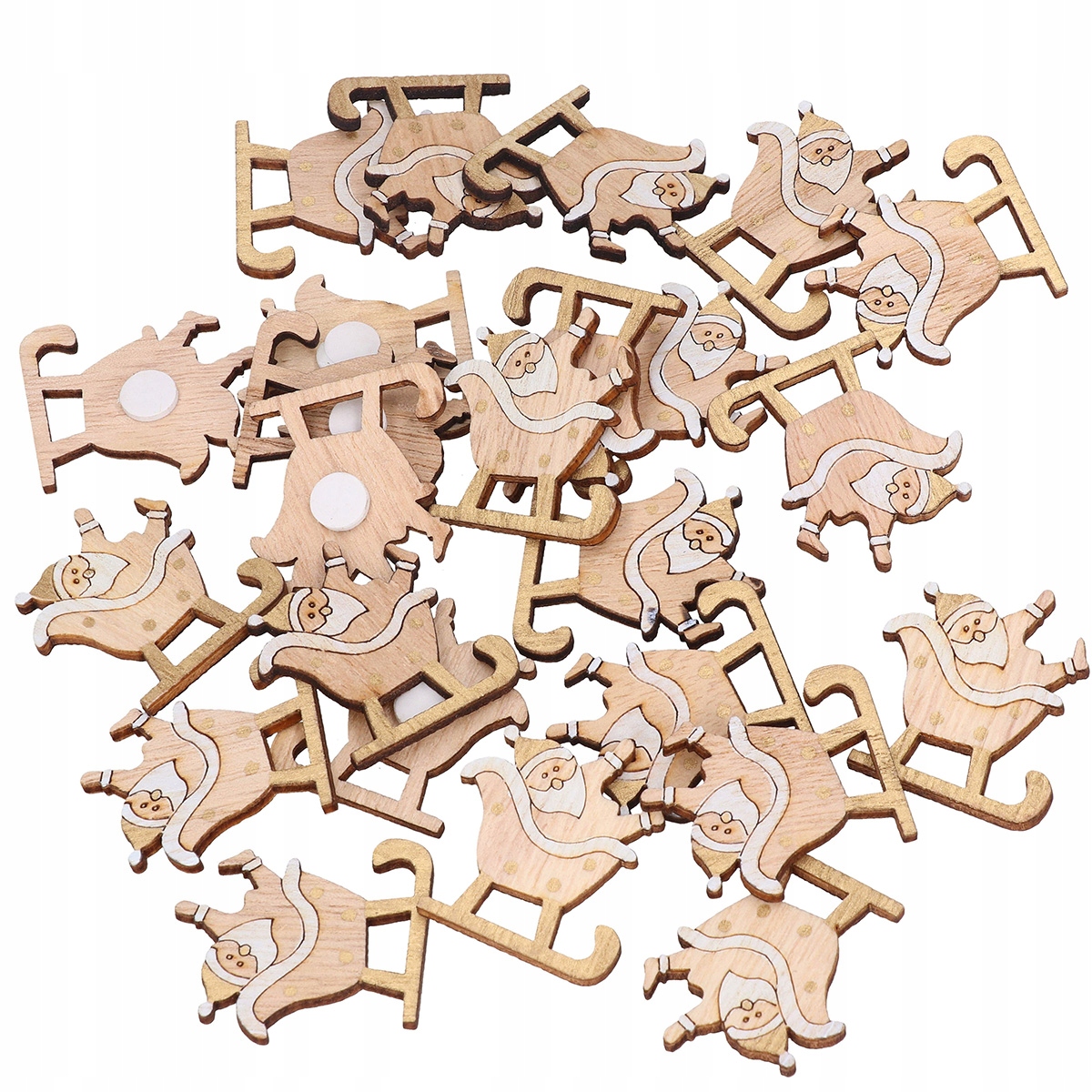 DREWNIANE NAKLEJKI OZDOBY NA STROIK CHOINKĘ 24szt Kod producenta SANKI MIKOŁAJ SAMOPRZYLEPNE 3,5cm