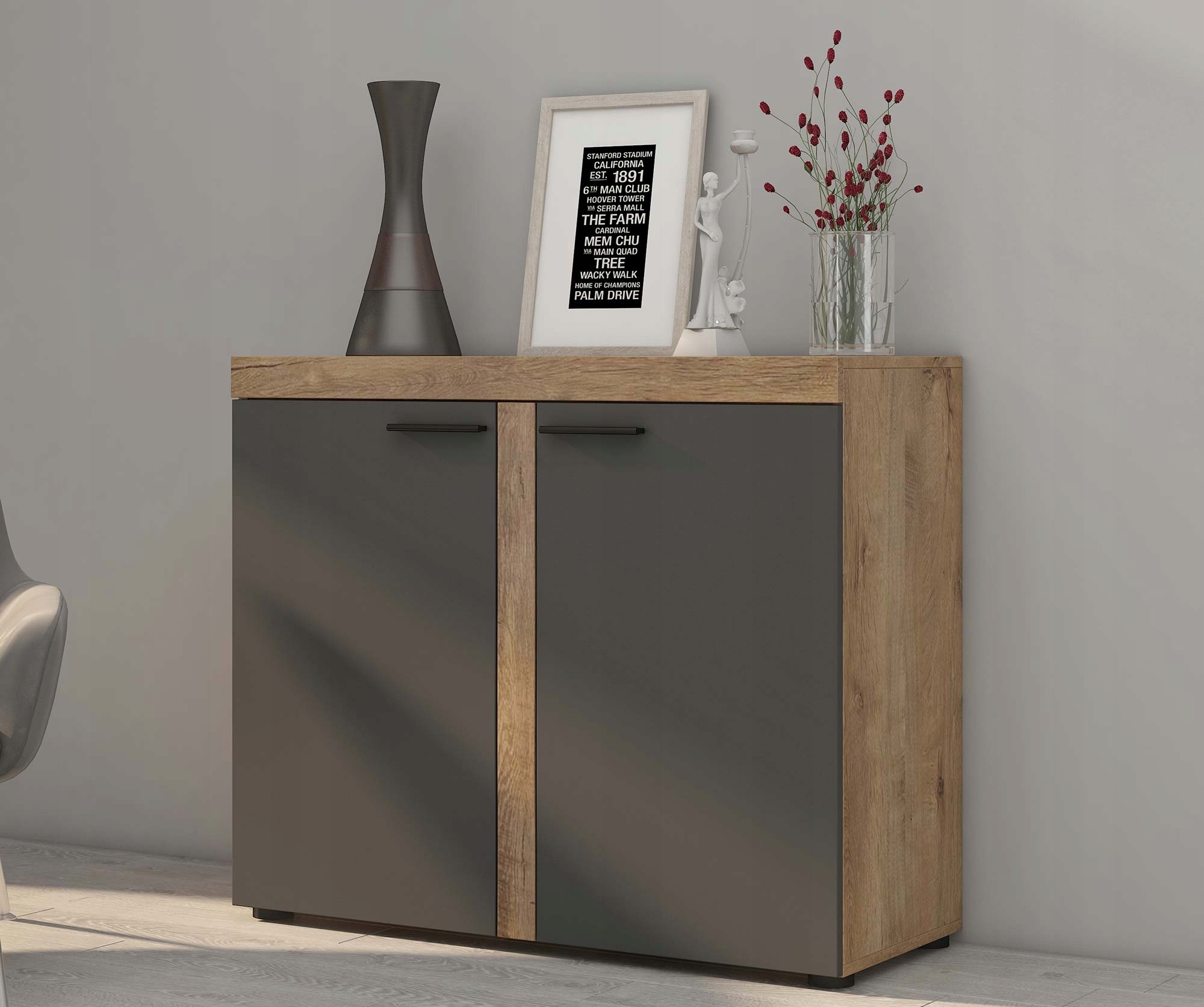 Moderní Prostorná Komoda 2 Skříňky Rumba Grafit/lefkas