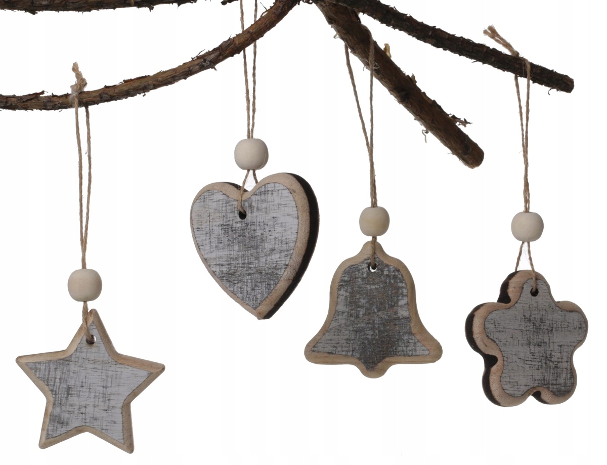 GWIAZDKA, SERCE, CIASTECZKO i DZWONEK z drewna D20
