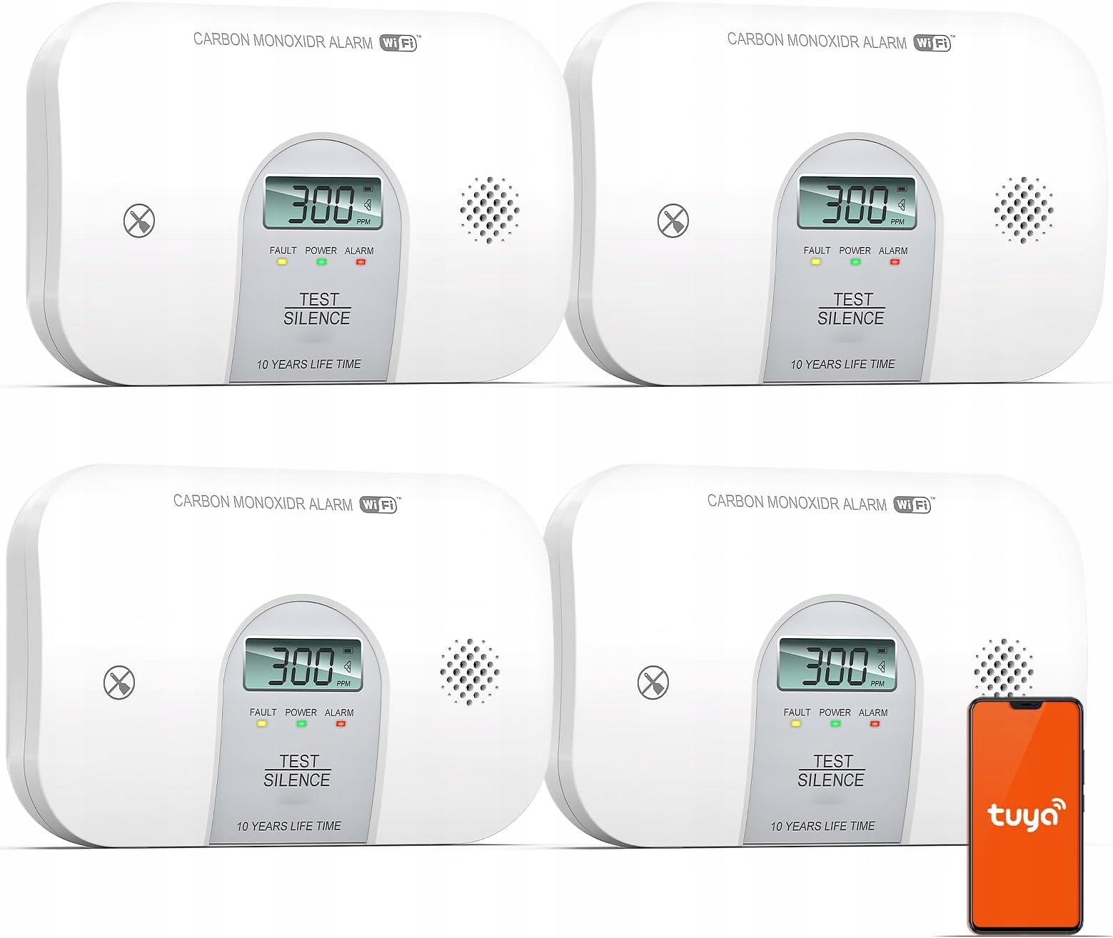 4X Andyssey Inteligentný snímač oxidu uhoľnatého Wi-Fi s Led displejom