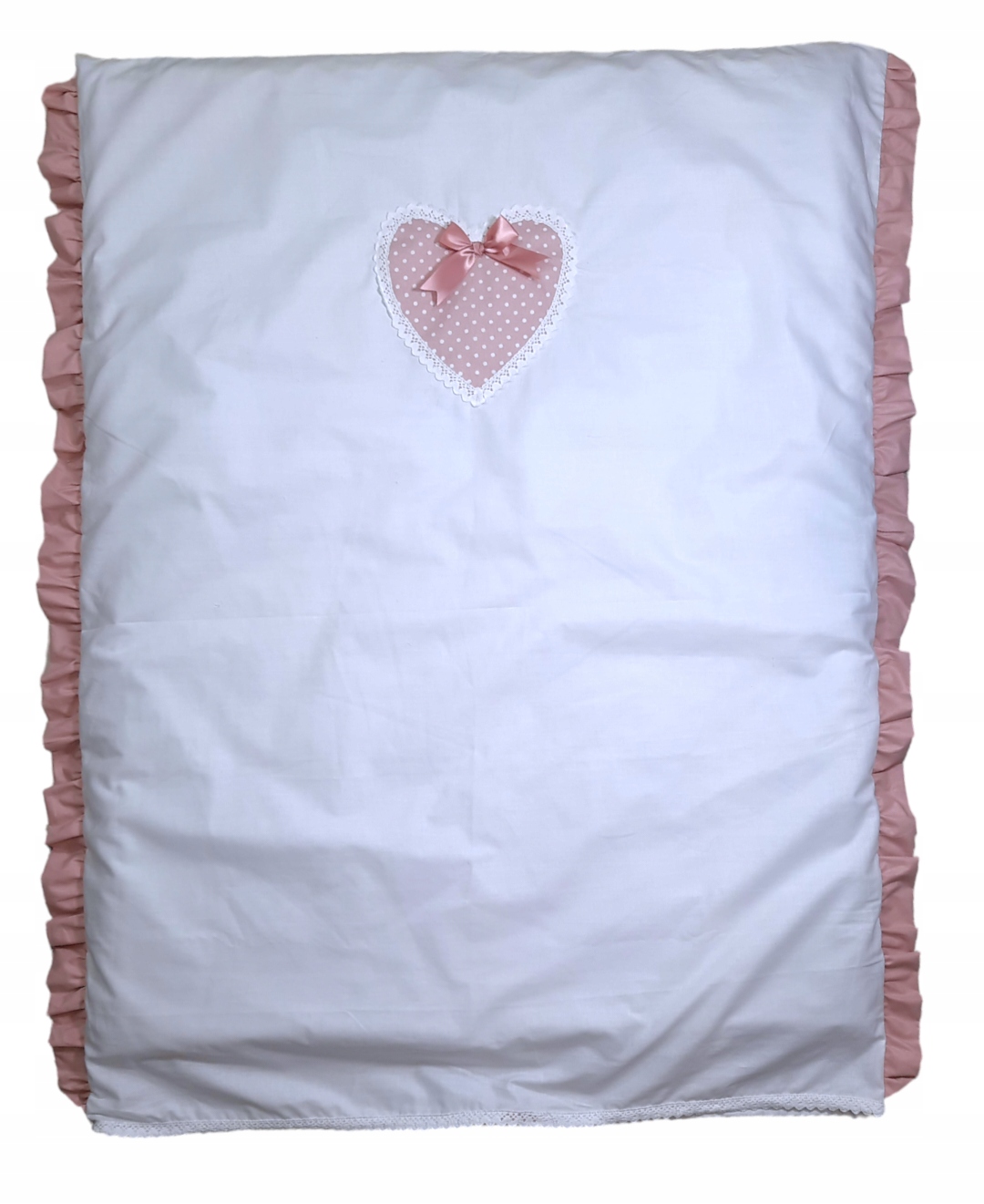 POSZWA Poszewka na kołdrę PREMIUM DOTS OLO KORONKA SERCE Biała 02 100x160 Marka Pracownia krawiecka Olo