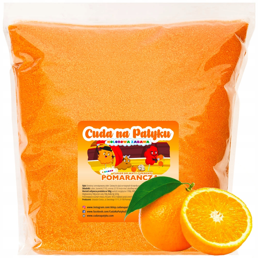 Kolorowy Cukier Do Waty Cukrowej do Maszyny Smakowy POMARAŃCZOWY 5 KG