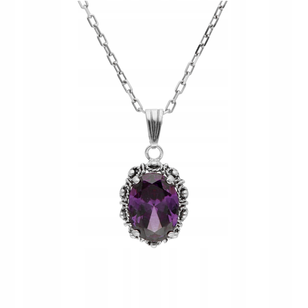 Oválný přívěsek s fialovou zirkonií, stříbro