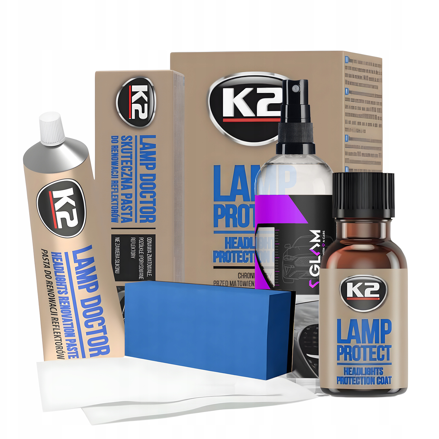 K2 SKUTECZNY ZESTAW REGENERACJI REFLEKTORÓW LAMP PROTECT DOCTOR + IPA 99%