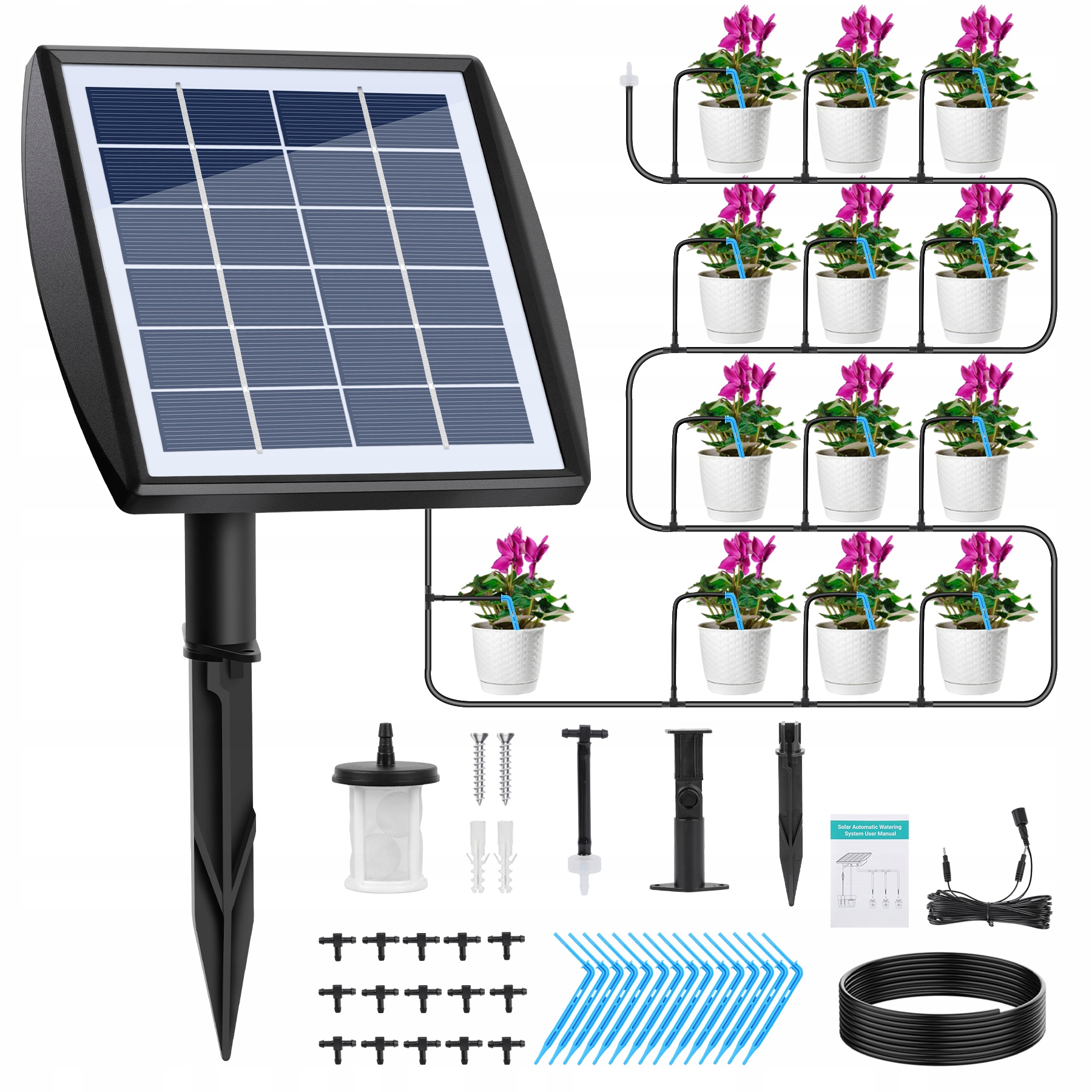 15m Solarny system nawadniania ogrodu Automatyczne kropelkowe do 15 roślin