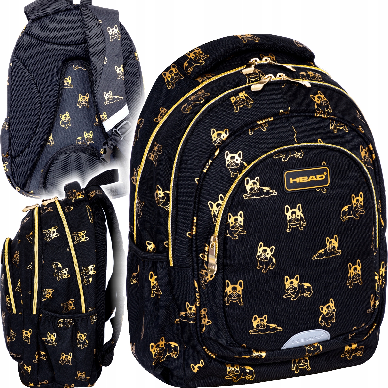 Plecak Head Golden Frenchie do 1 klasy, 3-komorowy, system Ergoback
