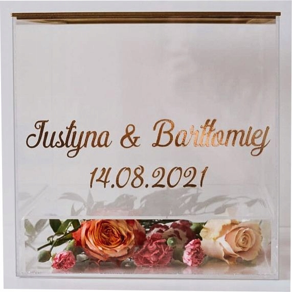 Pudełko na koperty plexi z podstawkiem na kwiaty