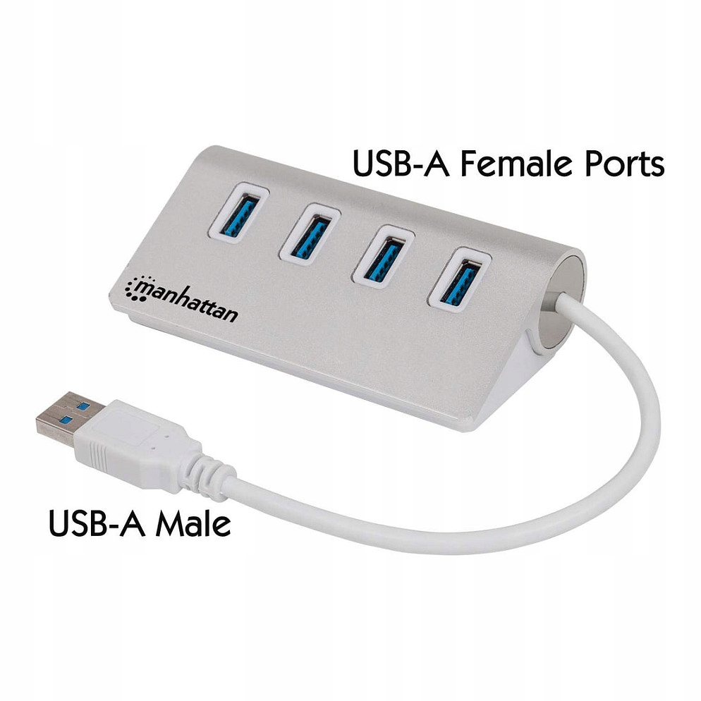 Manhattan Hub 4x Usb 3.2 Gen 1 Type-A, aluminiowa obudowa