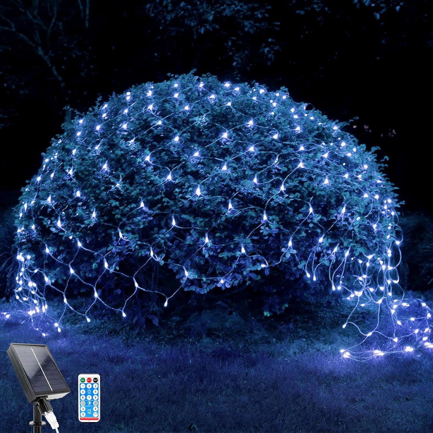 Solární Led clona 2x3 m 192 Led Modrá Zahradní síť Pilot Timer