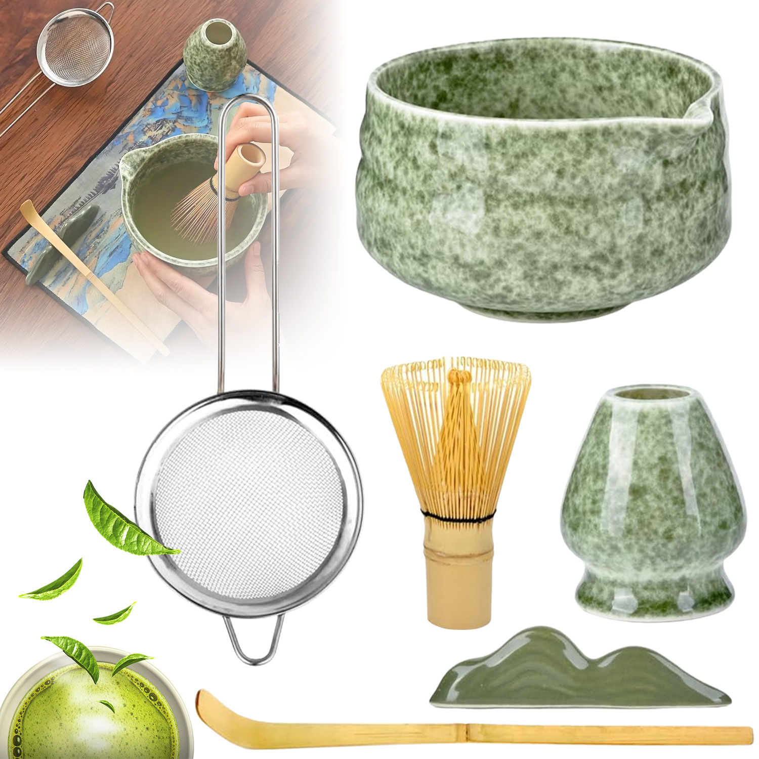 Levně Startovací Sada Matcha Čajová Sada Matcha Pro Čisticí Metlu 7V1