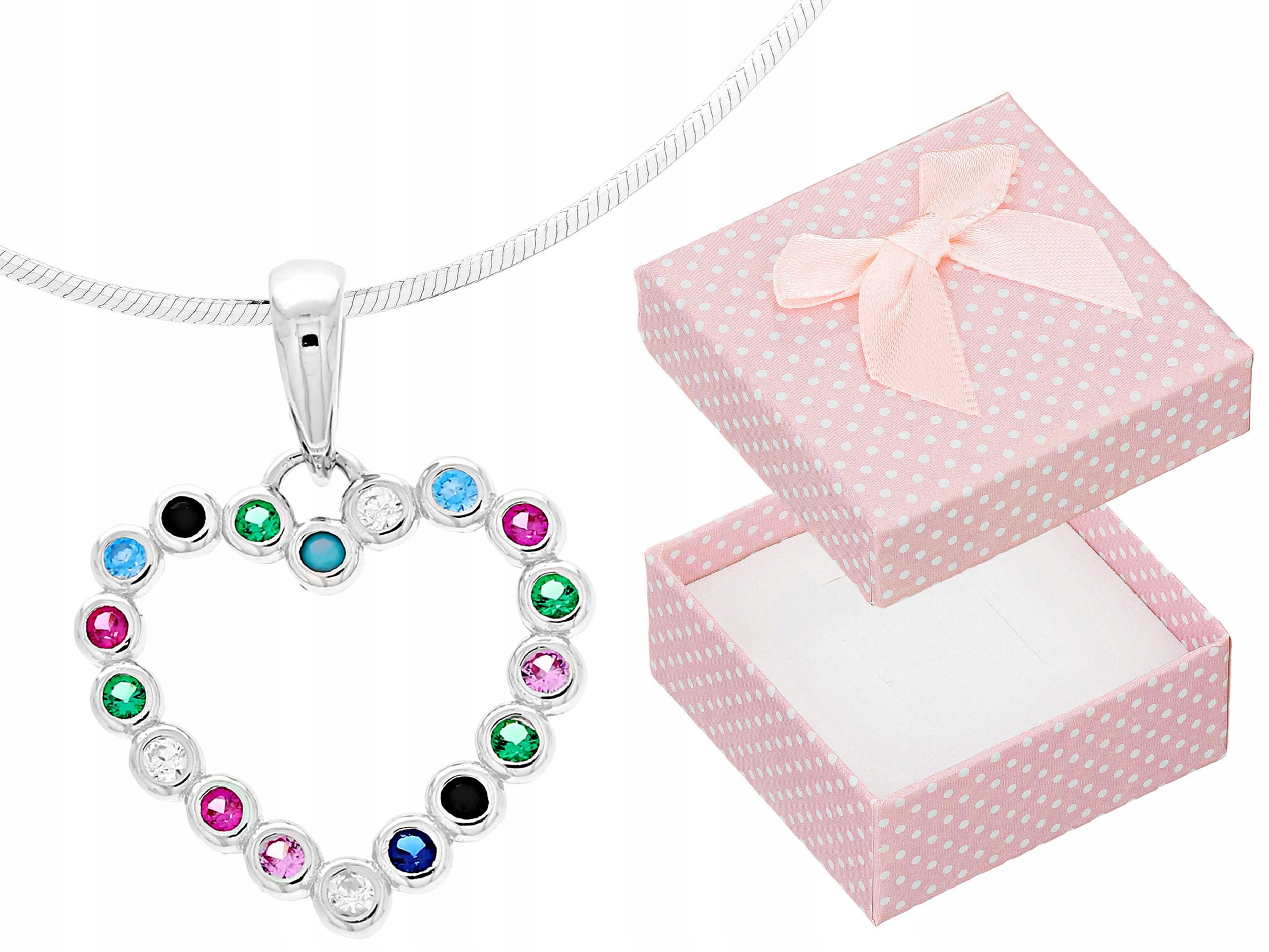 Krátký Stříbrný Barevný Dámský Náhrdelník Srdce se Zirkony Choker 35 cm