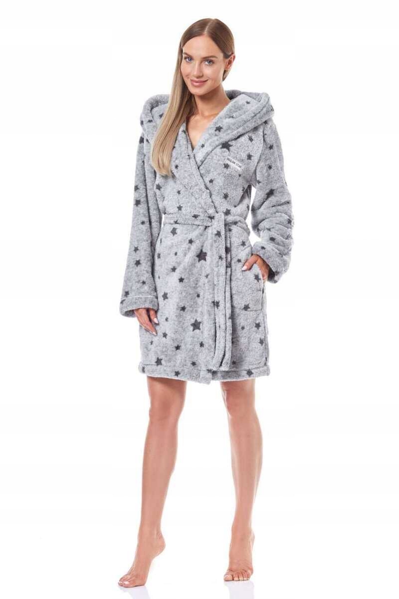 L-L Dámský teplý župan s kapucí 9135 Ds melírovaný S