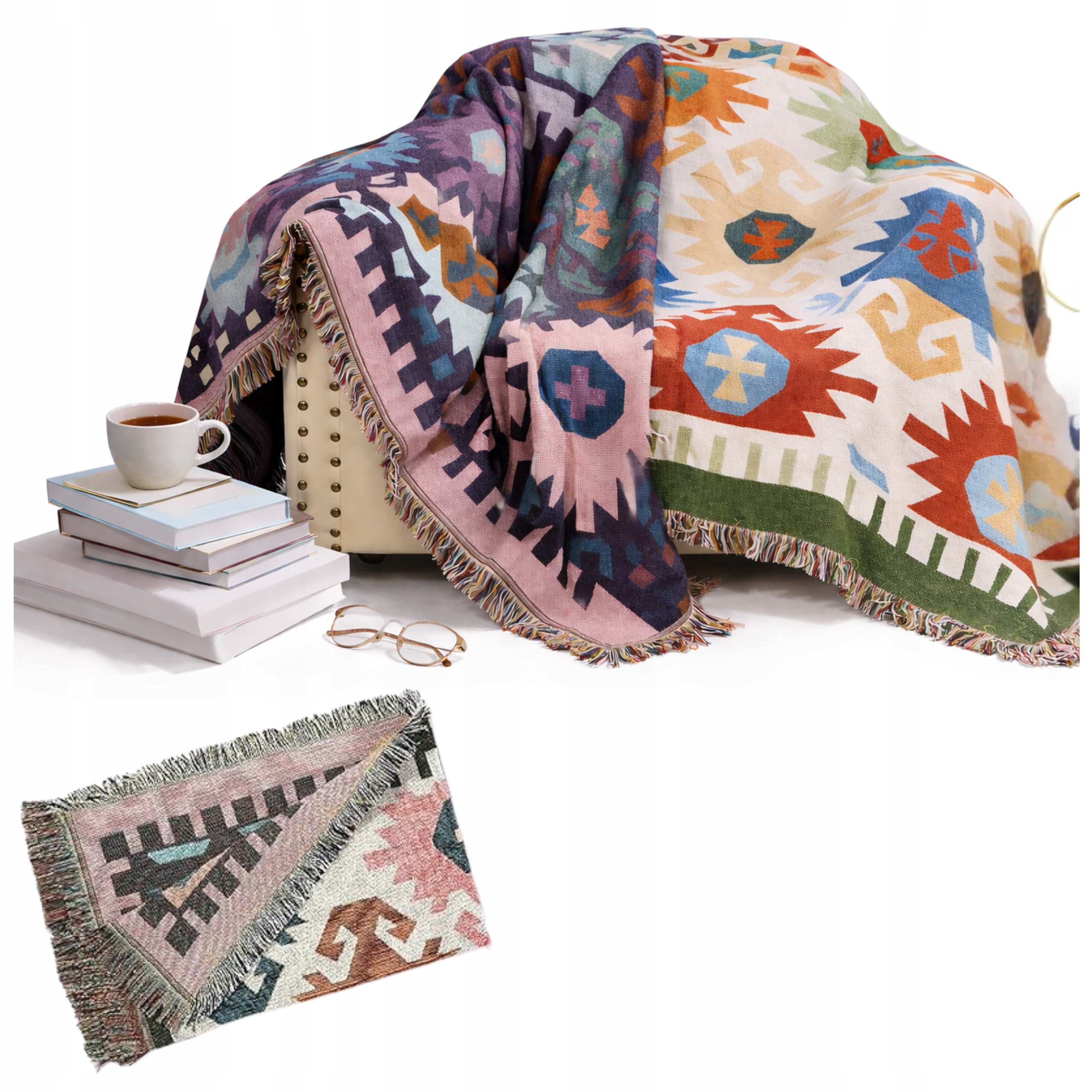 Koc Narzuta Na Łóżko Kanapę Pled Boho Dwustronny Kapa Etniczny 130X180 CM