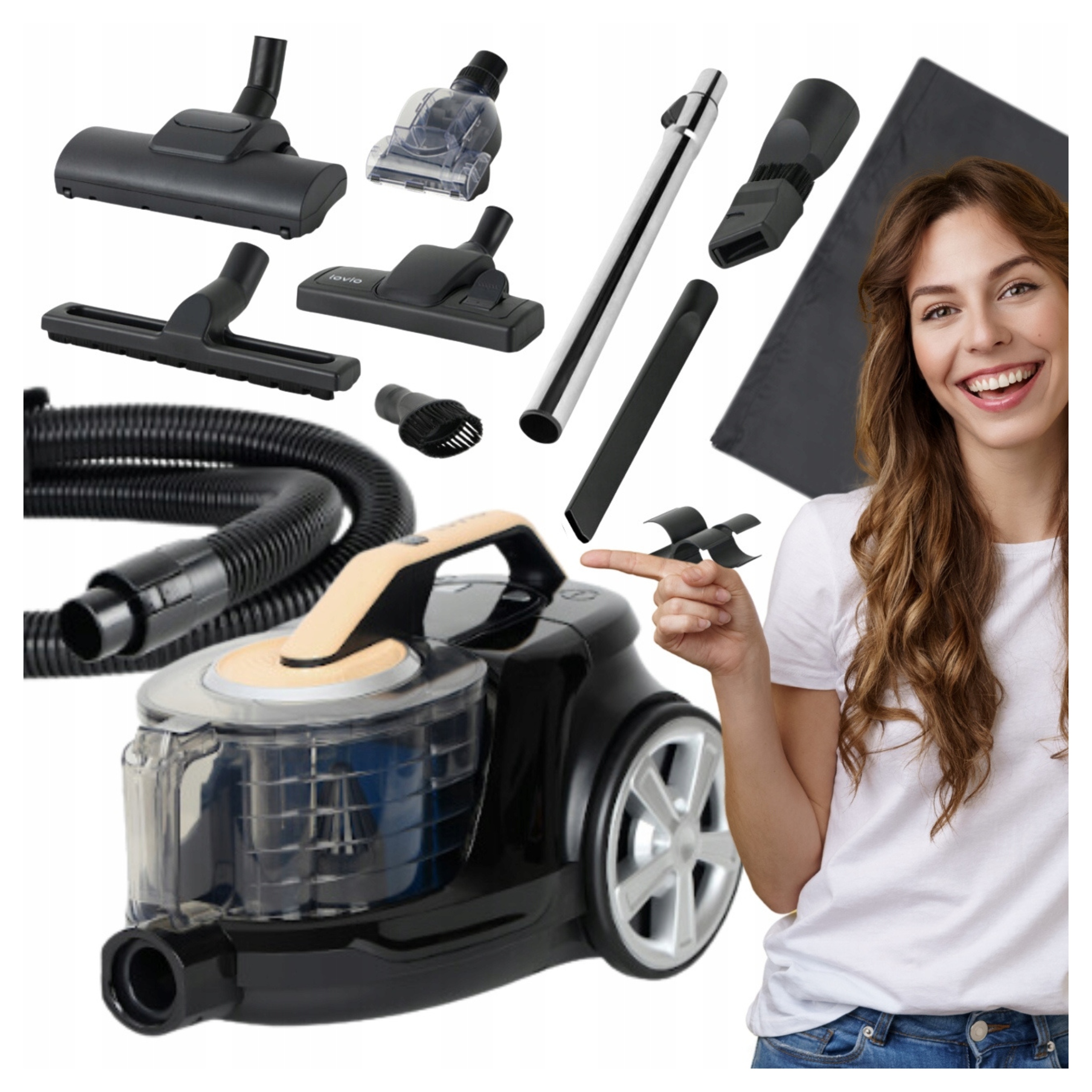 Odkurzacz Bezworkowy Cyklonowy Mocny Cichy Turboszczotka Hepa 15w1 Lovio