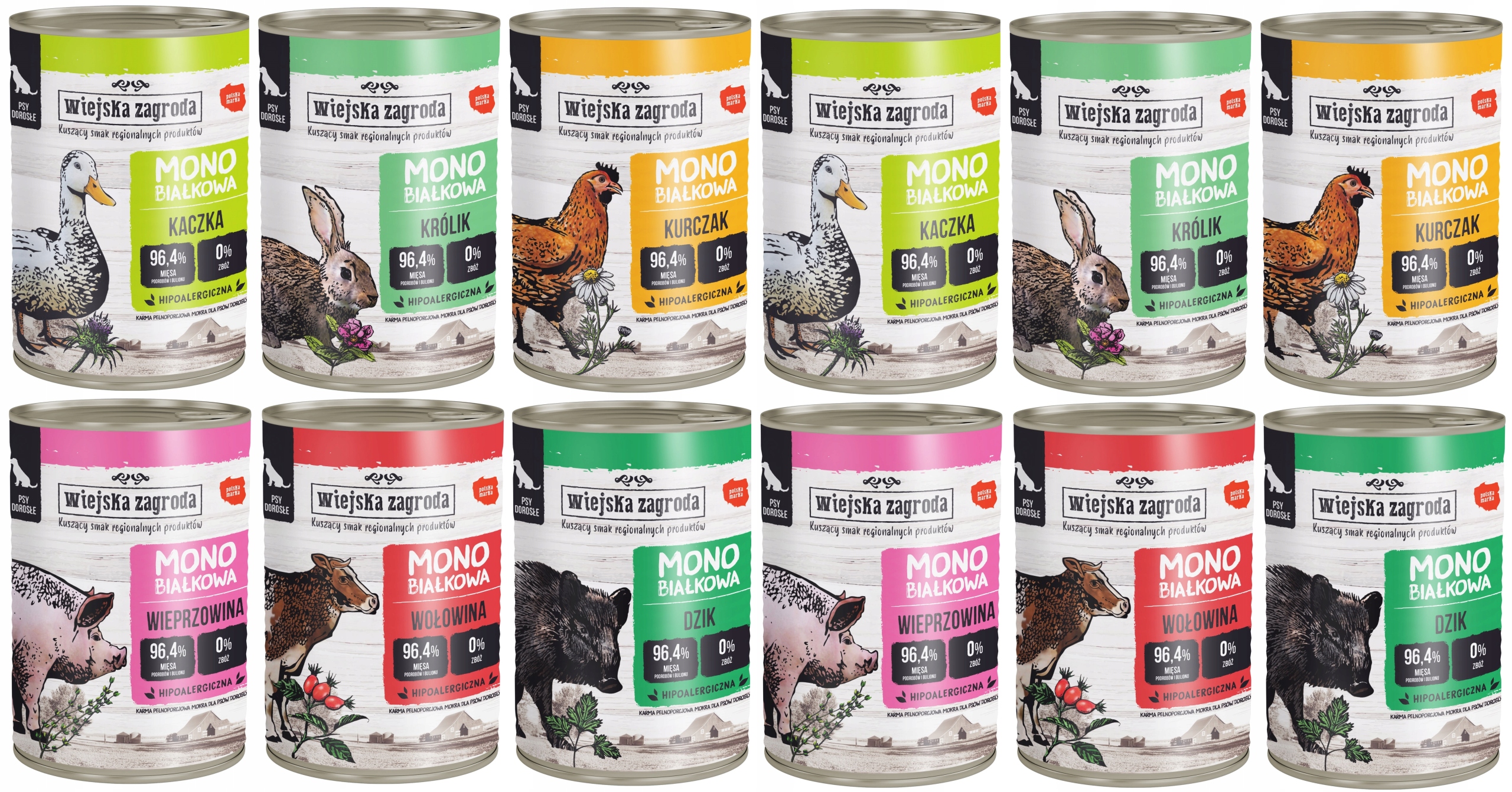 12x400g Wiejska Zagroda Karma mokra Monobiałkowa Psa dorosłego Mixsmaków