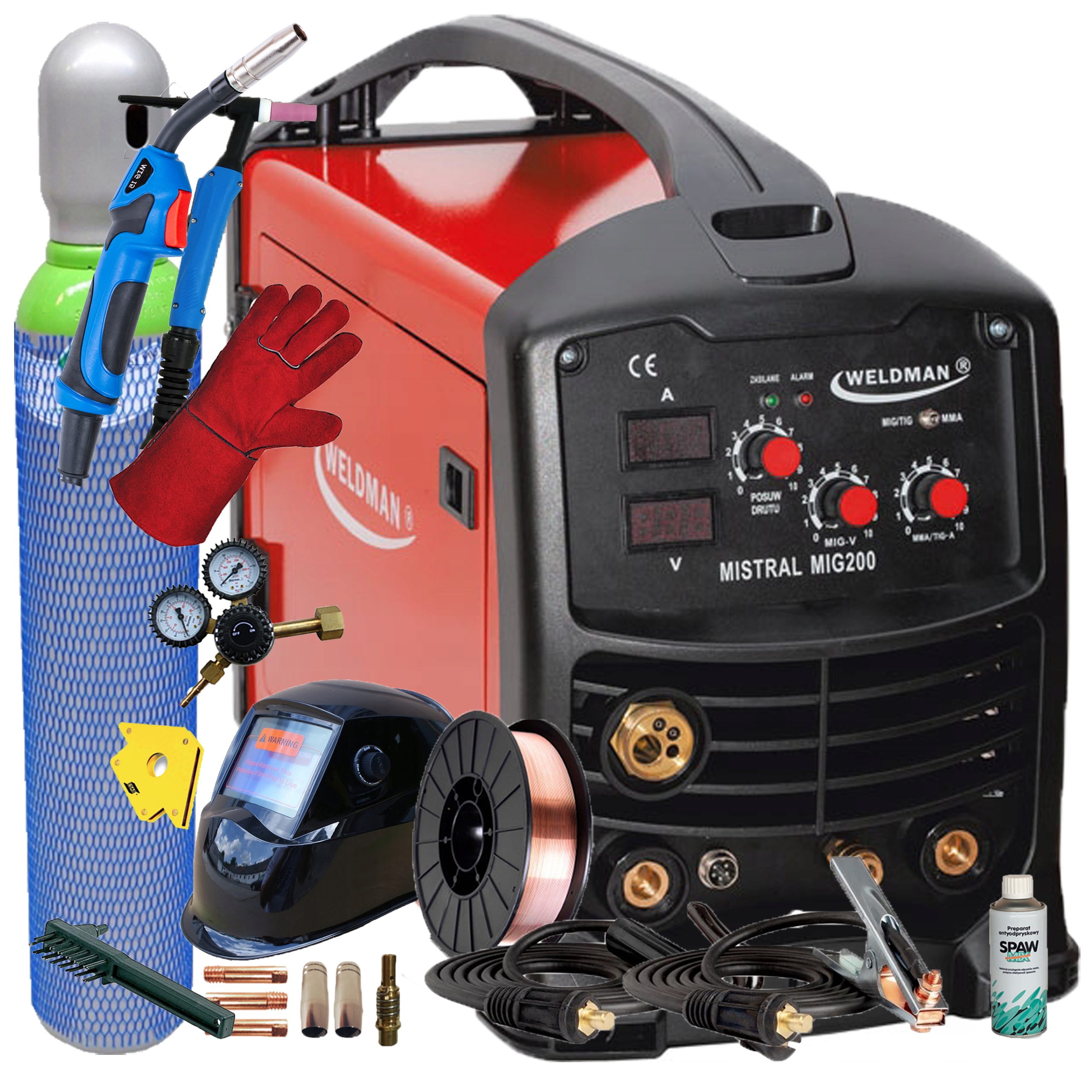 Spawarka Migomat Tig Weldman Mistral 200 Mma 3W1 200A Zestaw Półautomat