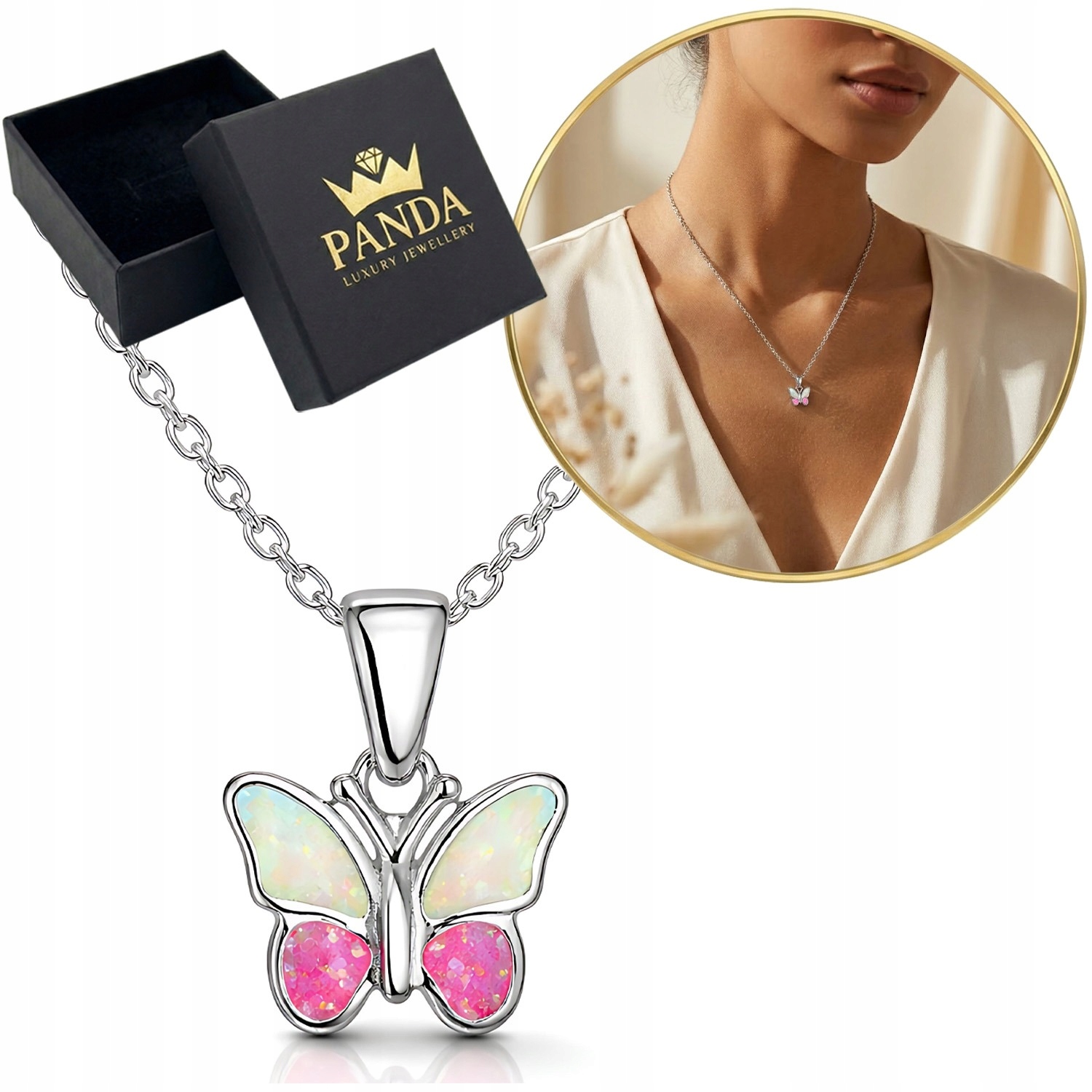 Stříbrný náhrdelník 925 Motýl s opálem Přívěsek Motýlek Dárek Dívky