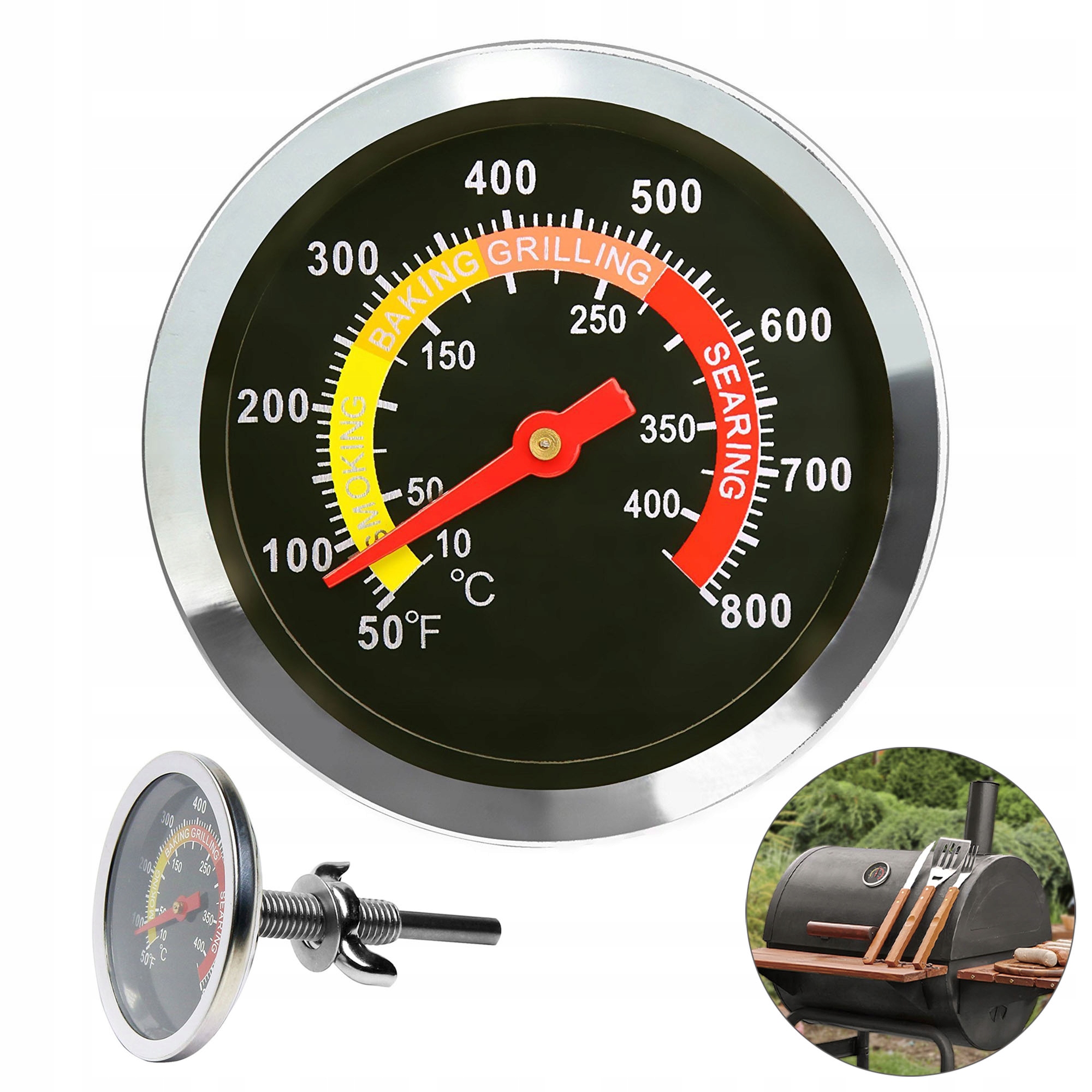 TERMOMETR DO GRILLA BBQ WĘDZARNI 10 DO 450°C SONDA 70mm WYJMOWANY SOLIDNY