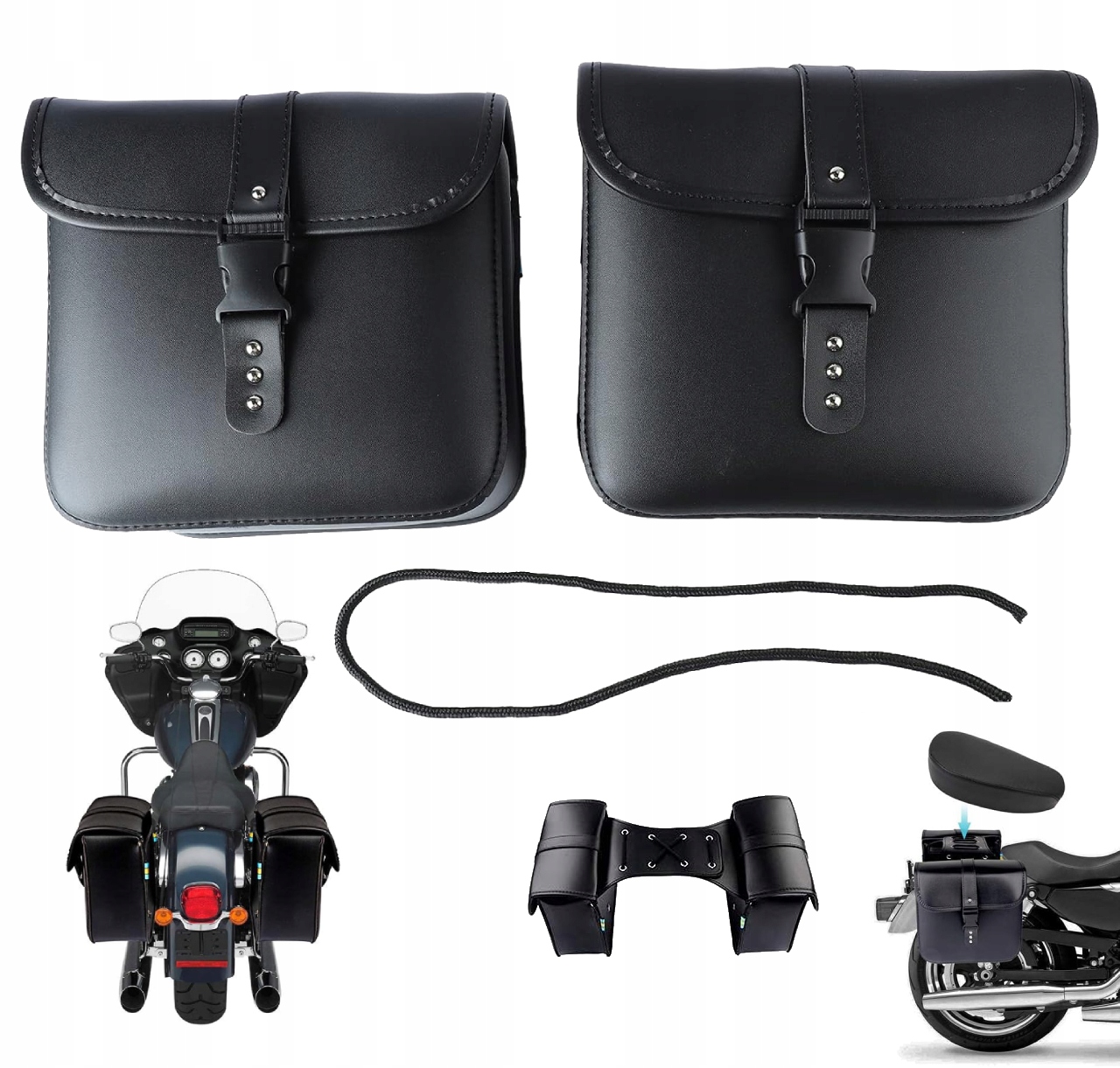 Boční Brašny Motocyklové Kožené Pu 25 x 12 x 24 cm černé