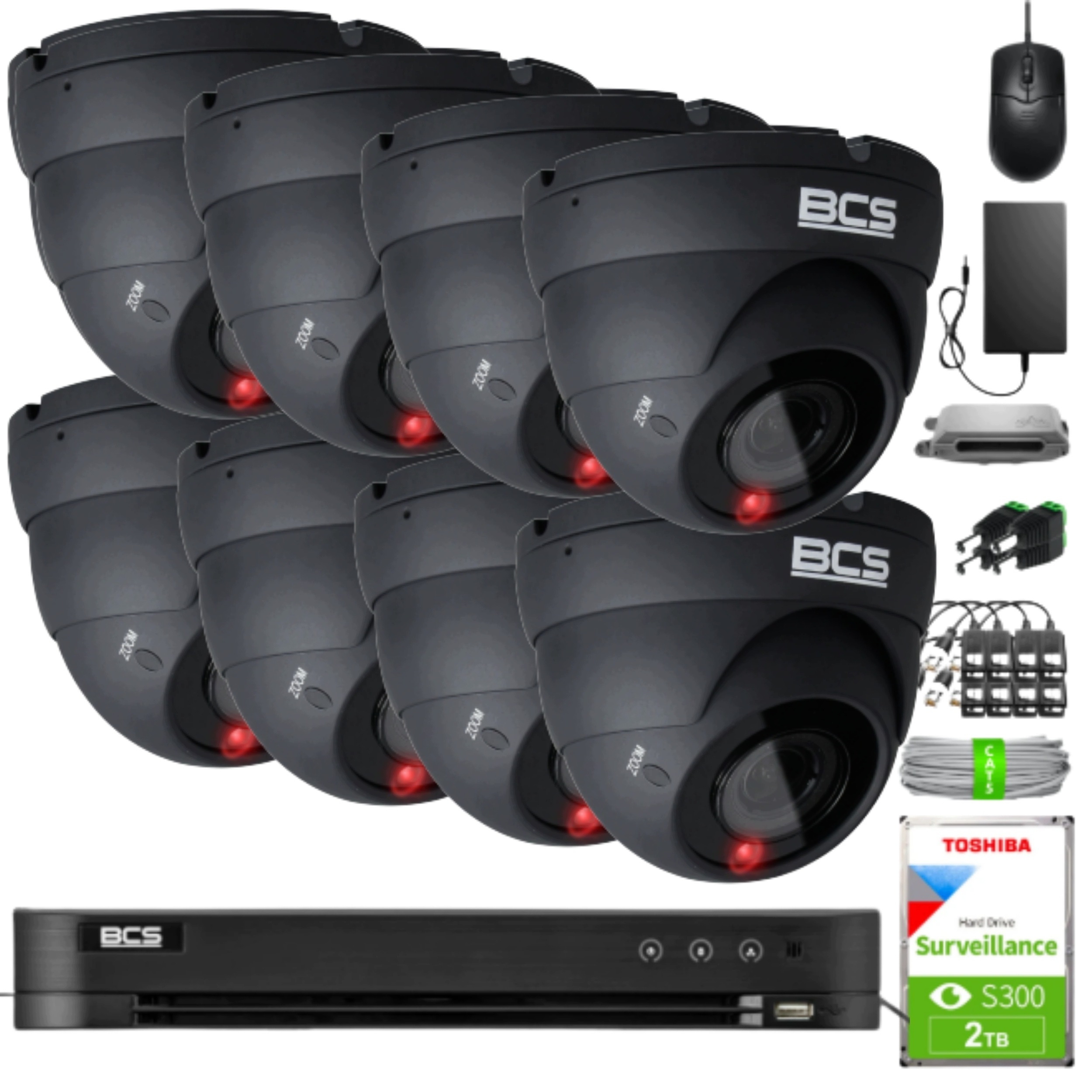 Zestaw Monitoringu 8X BCS-EA45VR4-G(H2) 5MPX IR40M IP66 Akcesoria Bcs