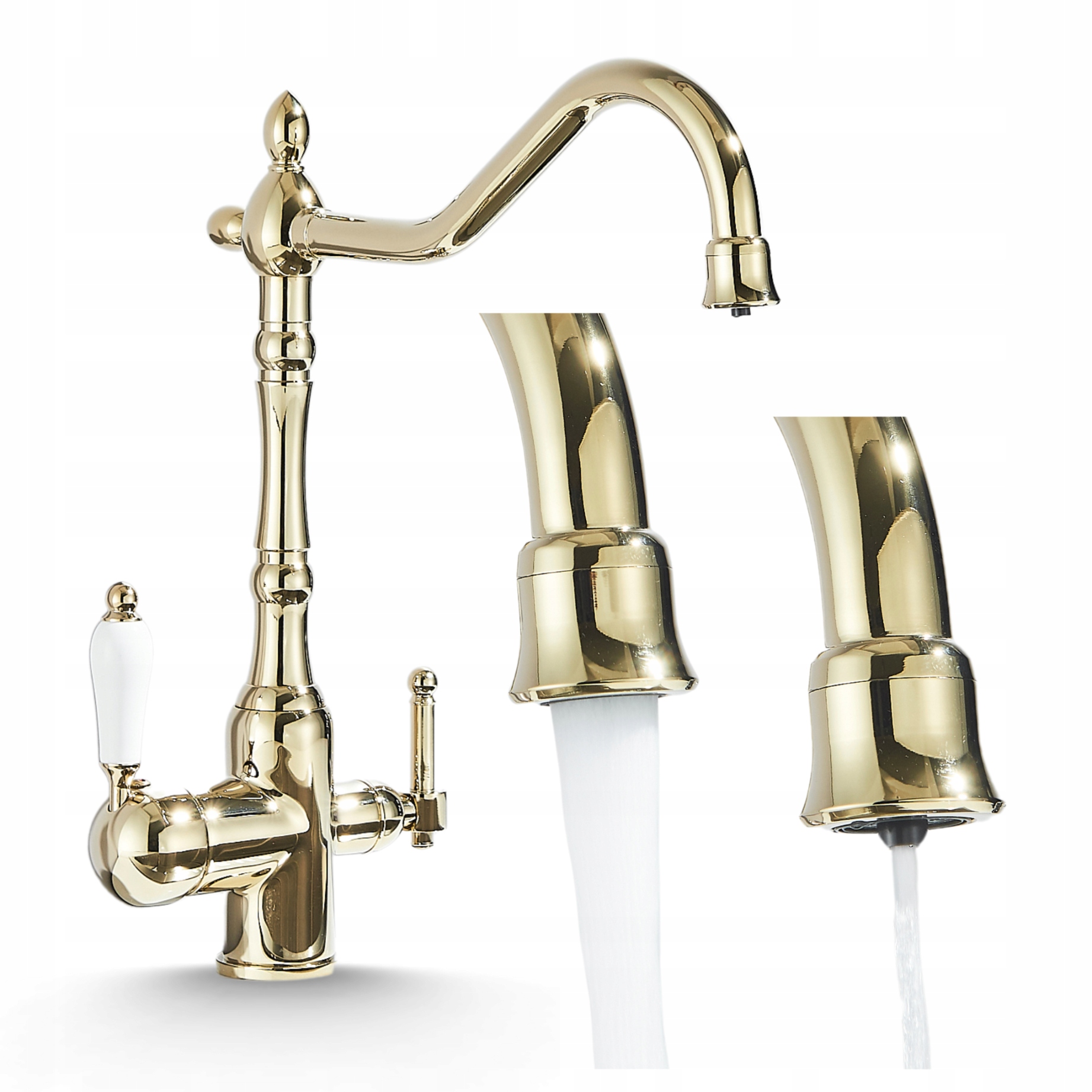 Kuchynská batéria Zlatá trojcestná pre filtre vody Retro Mosadzná Pevná