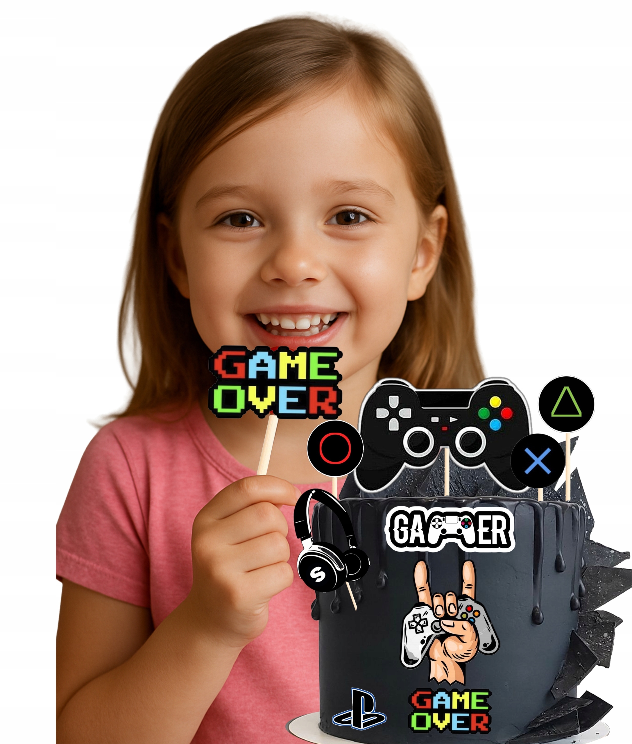 Toppery Jedlé Vystřižené Postavy Hráč Gamer Konzole Hraje Na Dort